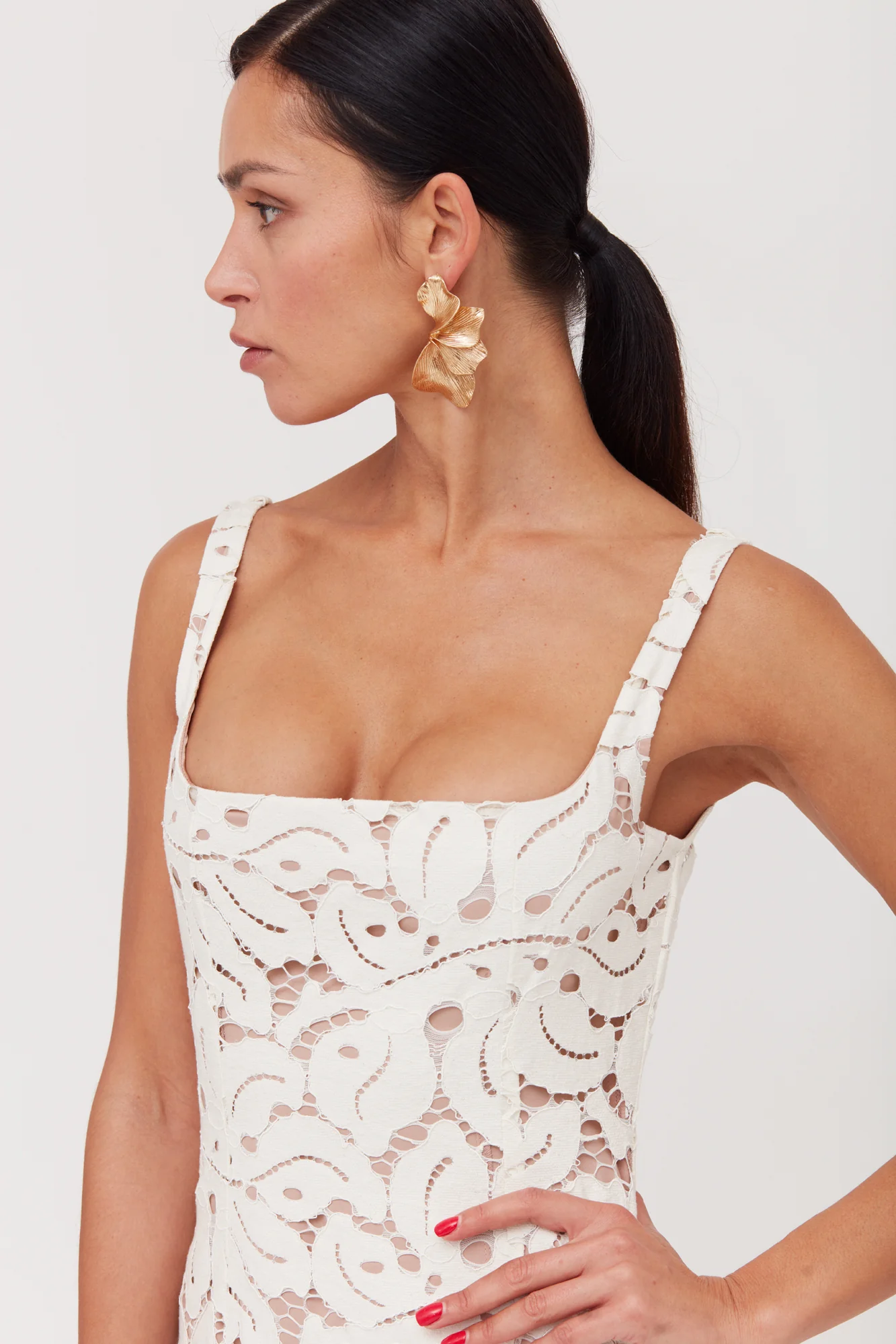 OTILIA White Lace The Square Scoop Neckline Wedding Dress - Image 2