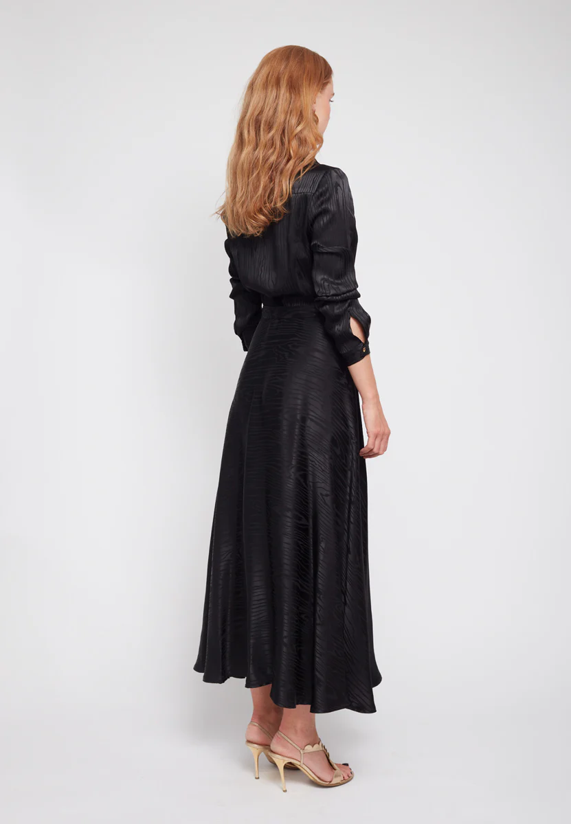 PAOLA black jacquard viscose shirt midi dress - Image 10