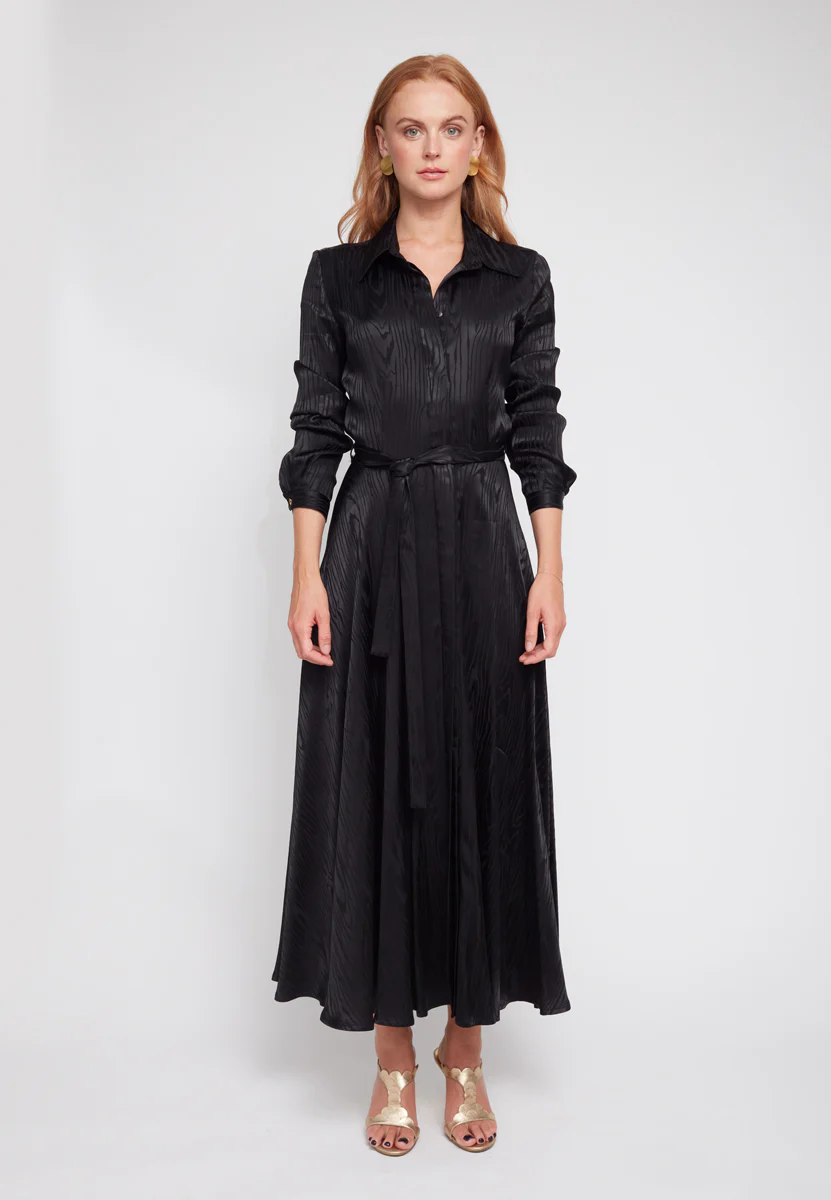 PAOLA black jacquard viscose shirt midi dress - Image 9