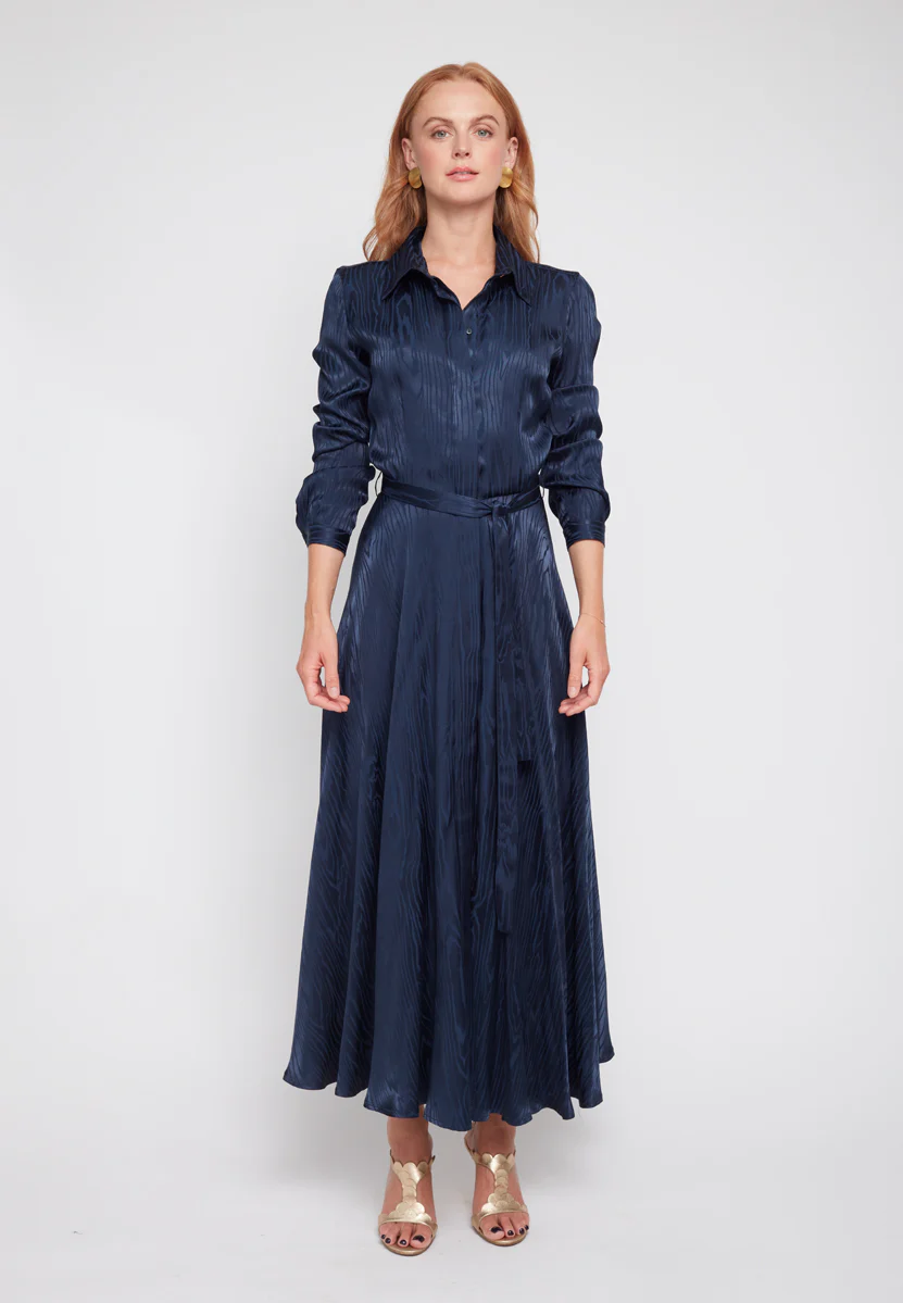 PAOLA blue jacquard viscose shirt dress with circle skirt - Image 10