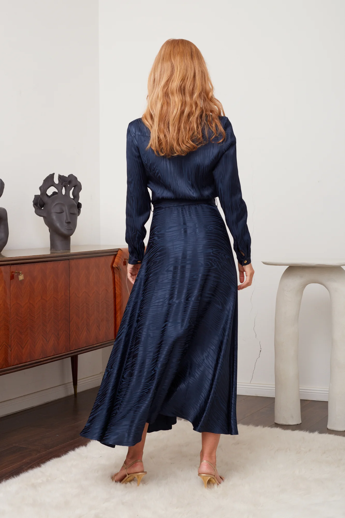 PAOLA blue jacquard viscose shirt dress with circle skirt - Image 6