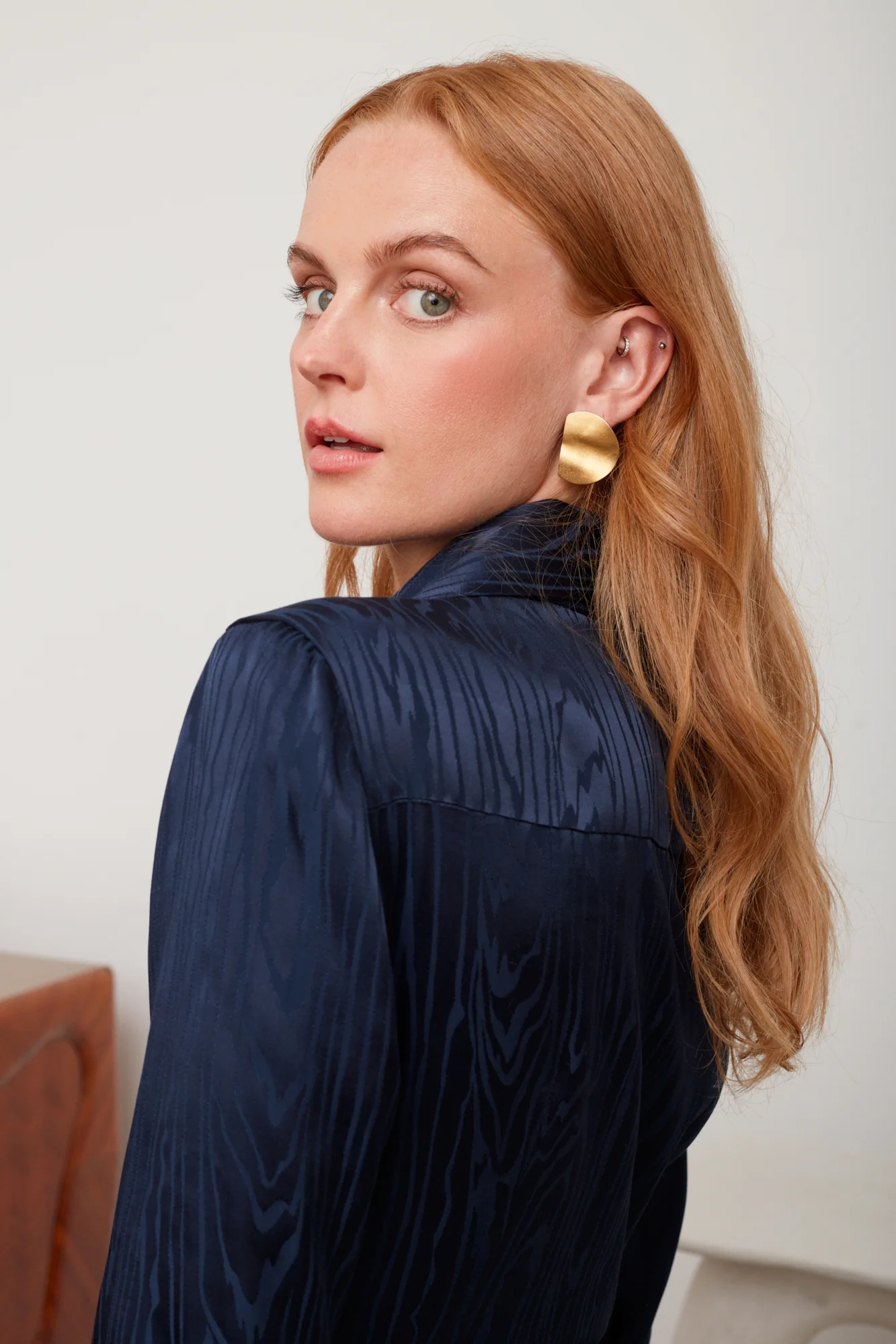 PAOLA blue jacquard viscose shirt dress with circle skirt - Image 7