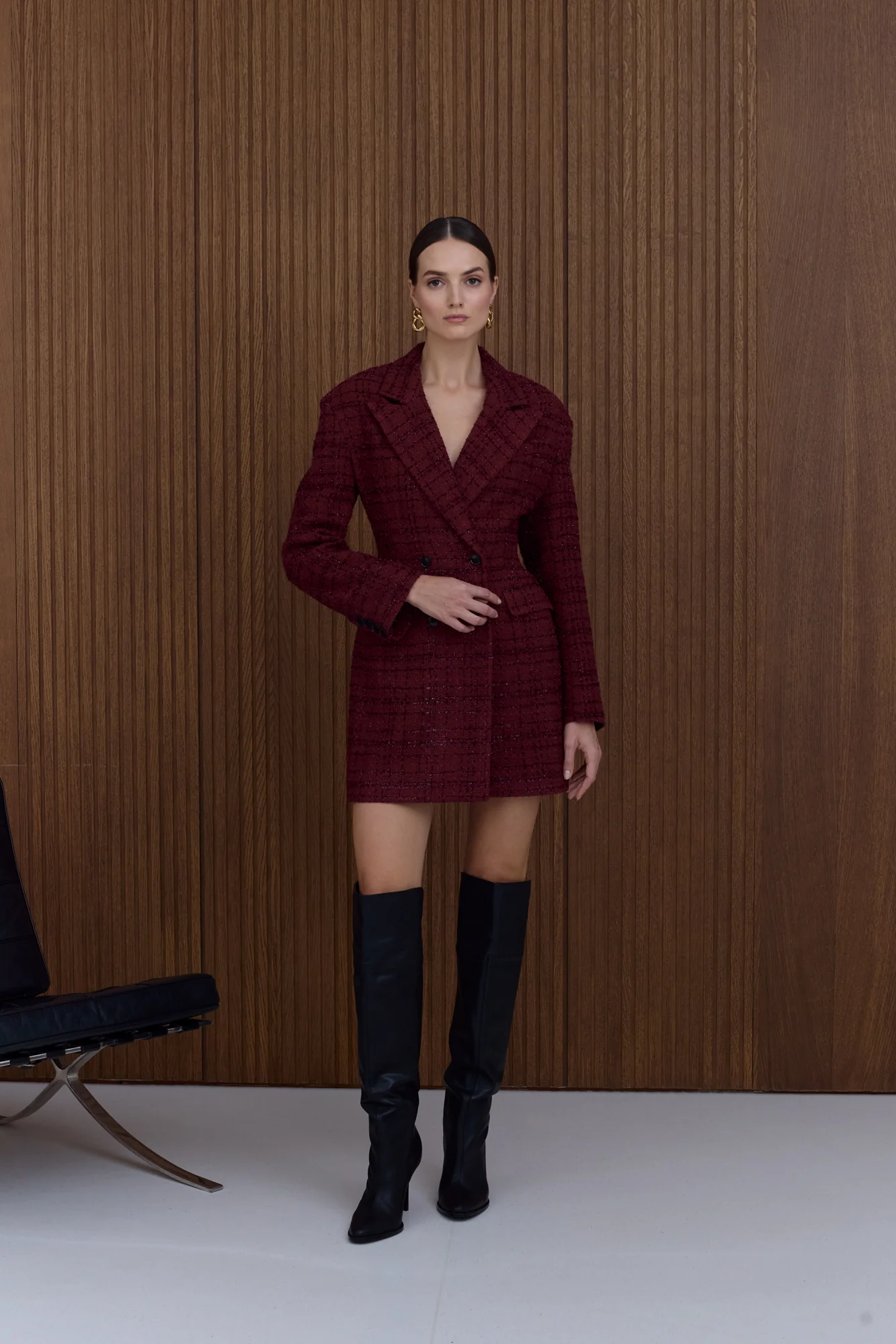 PETRA Bordeaux Tweed Midi Blazer Dress - Image 2