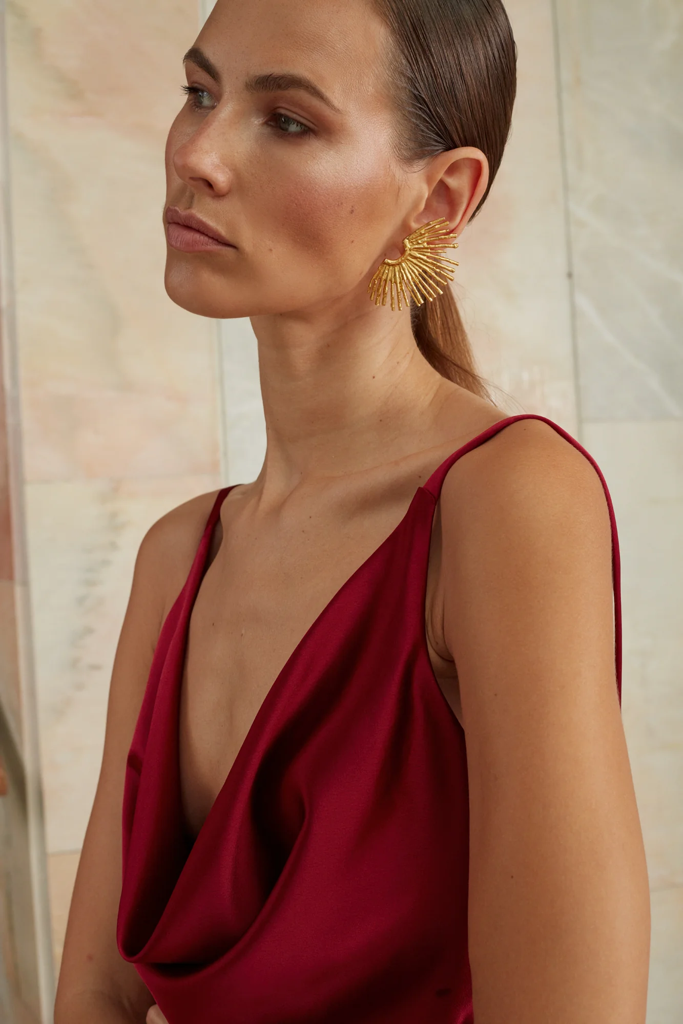 KAMEA Red Satin Cocktail Midi Dress - Image 6