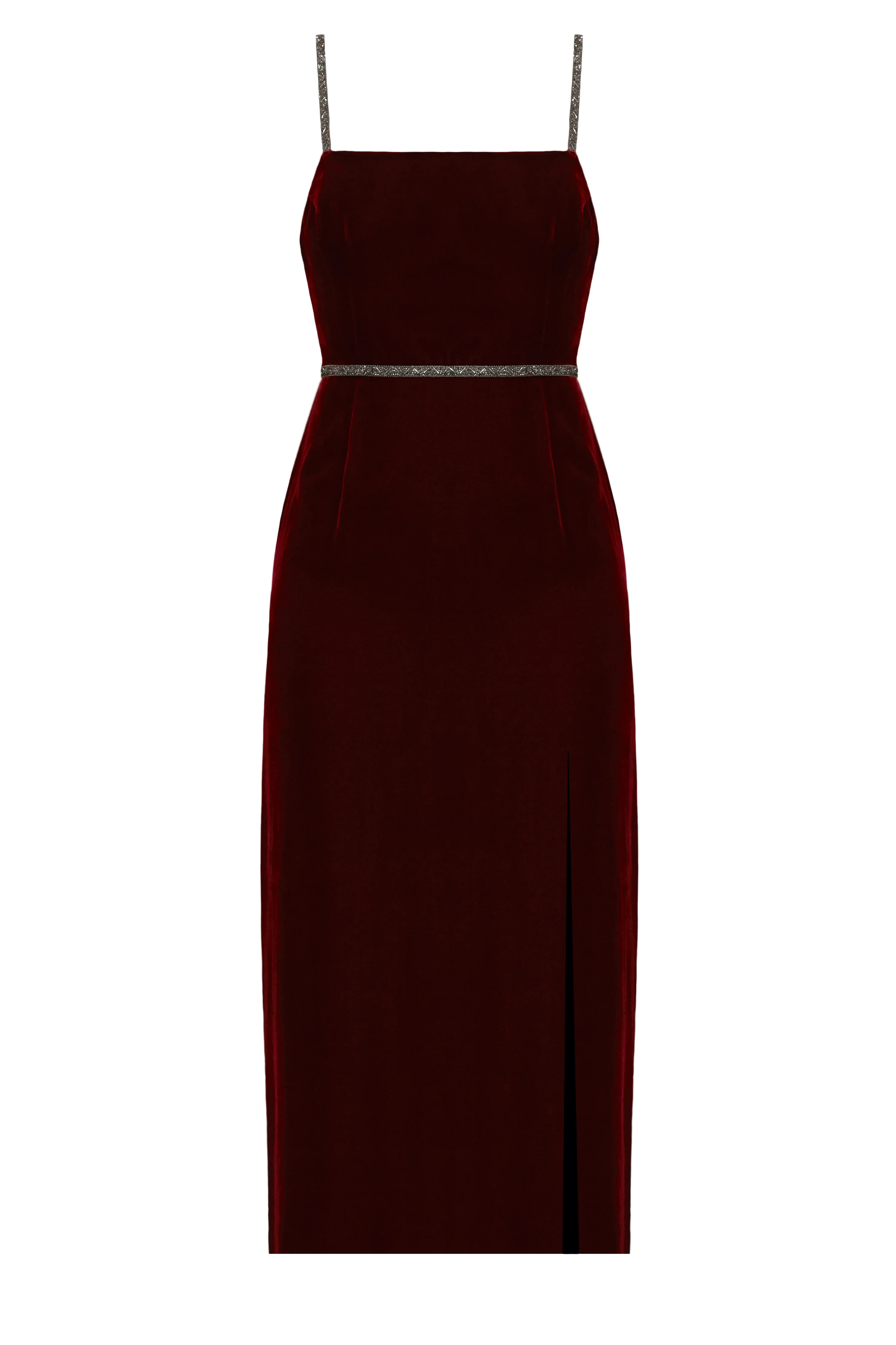 AMYA red silk velvet midi dress - Image 5