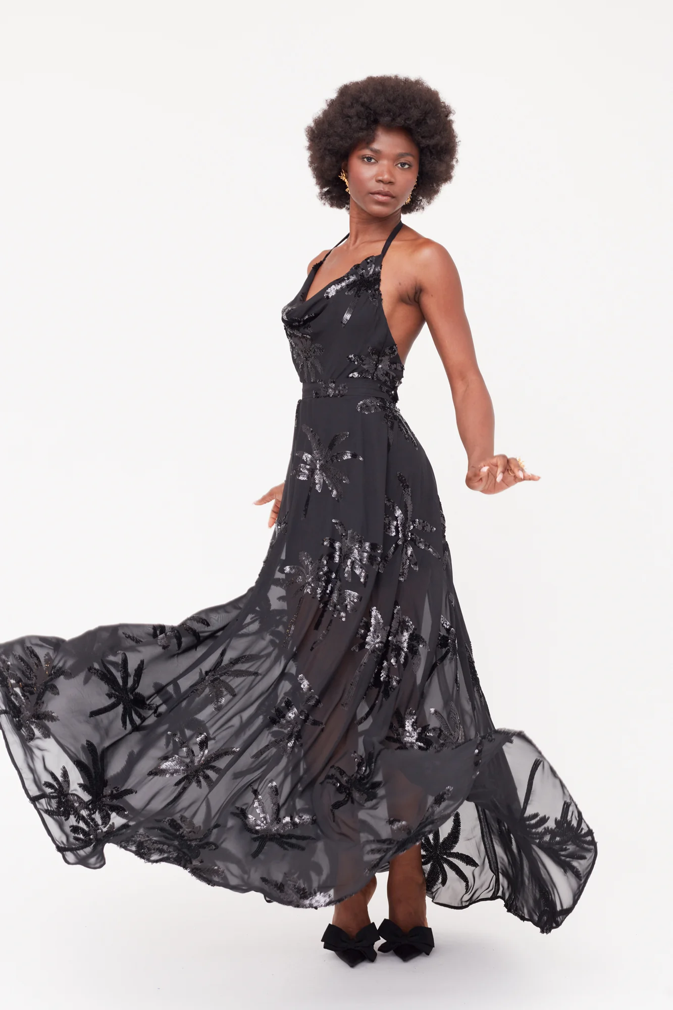 ROJA Black Evening Gown From Chiffon Sequin Embroidered - Image 8