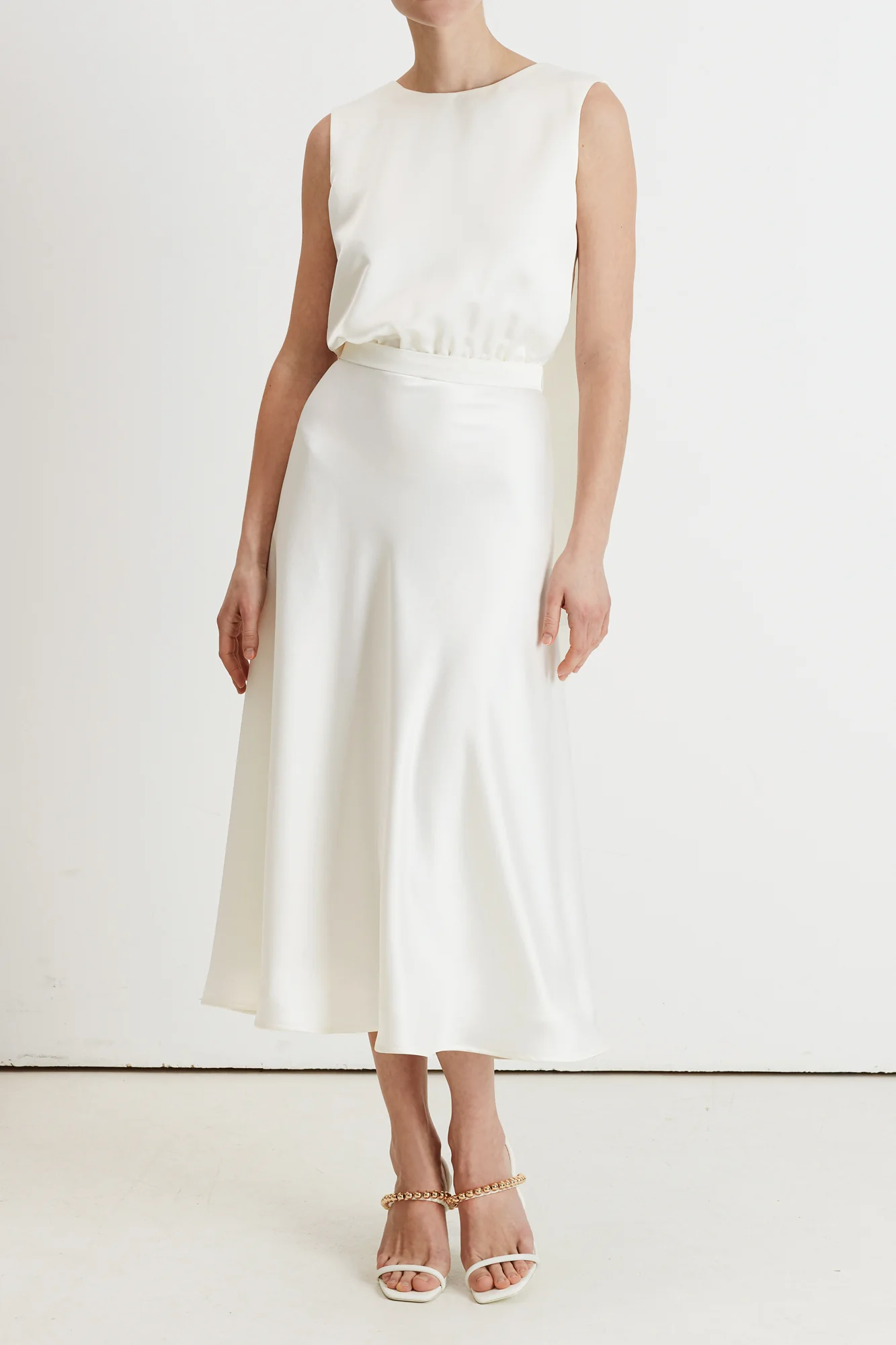 ROSA white satin midi dress with back ribbons - Image 6