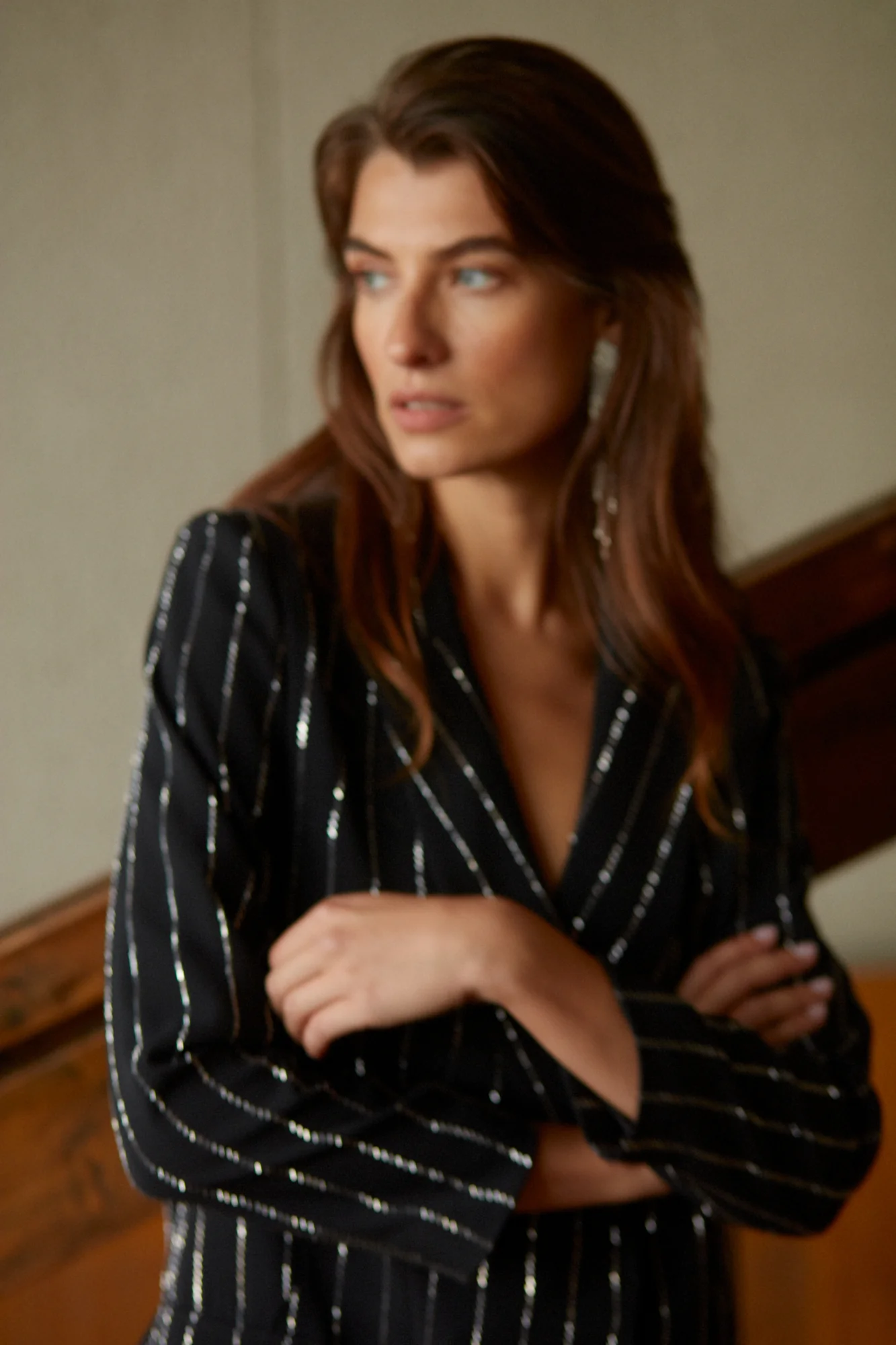 SADE black rhinestone crystal striped mini blazer dress - Image 2
