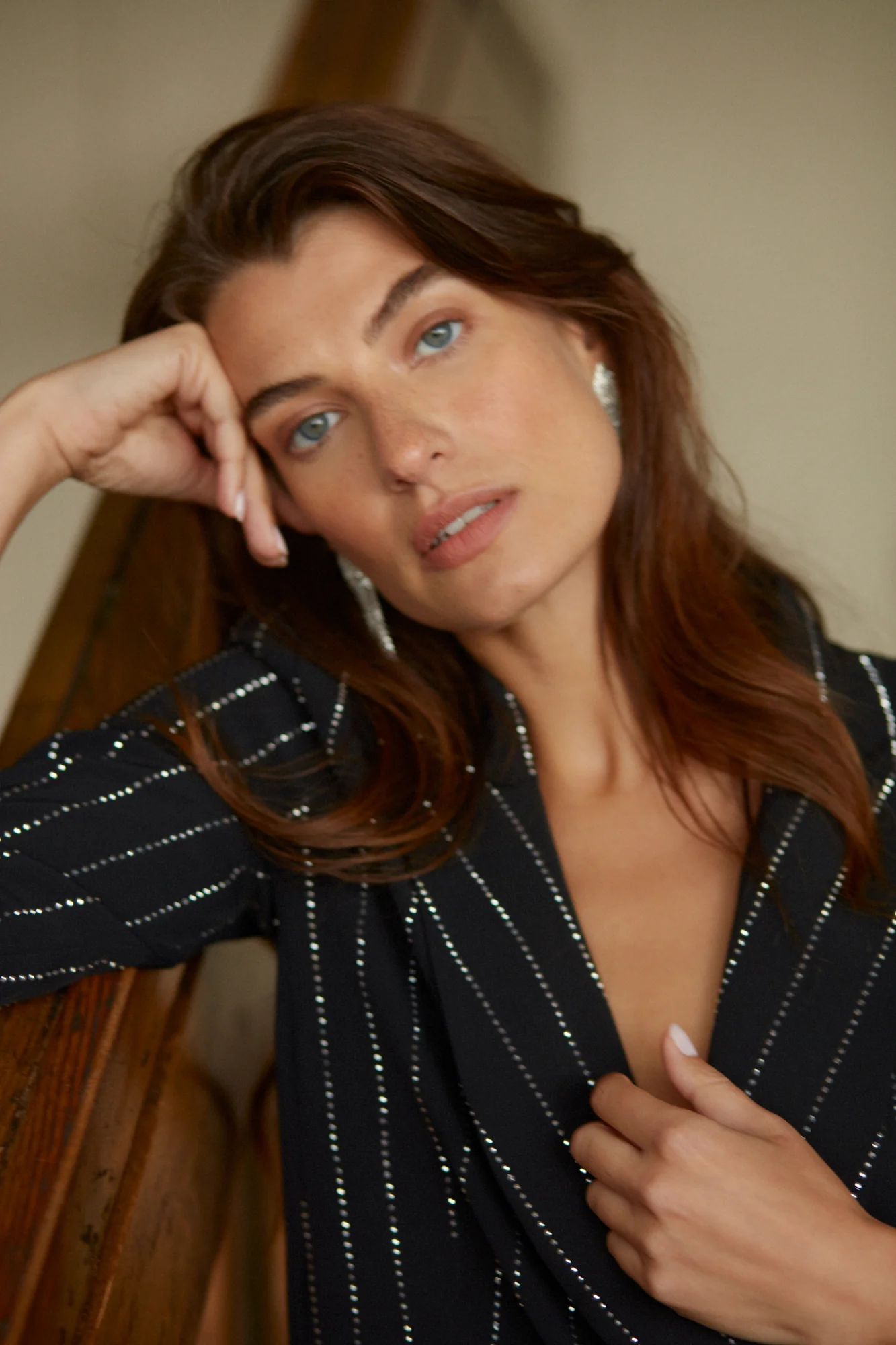 SADE black rhinestone crystal striped mini blazer dress - Image 7