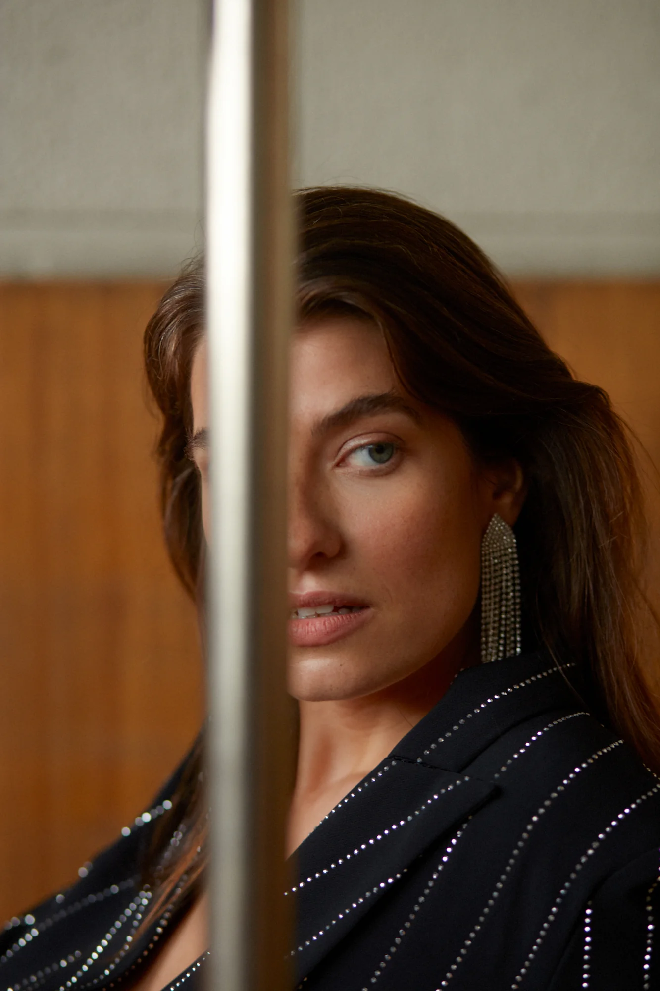 SADE black rhinestone crystal striped mini blazer dress - Image 8