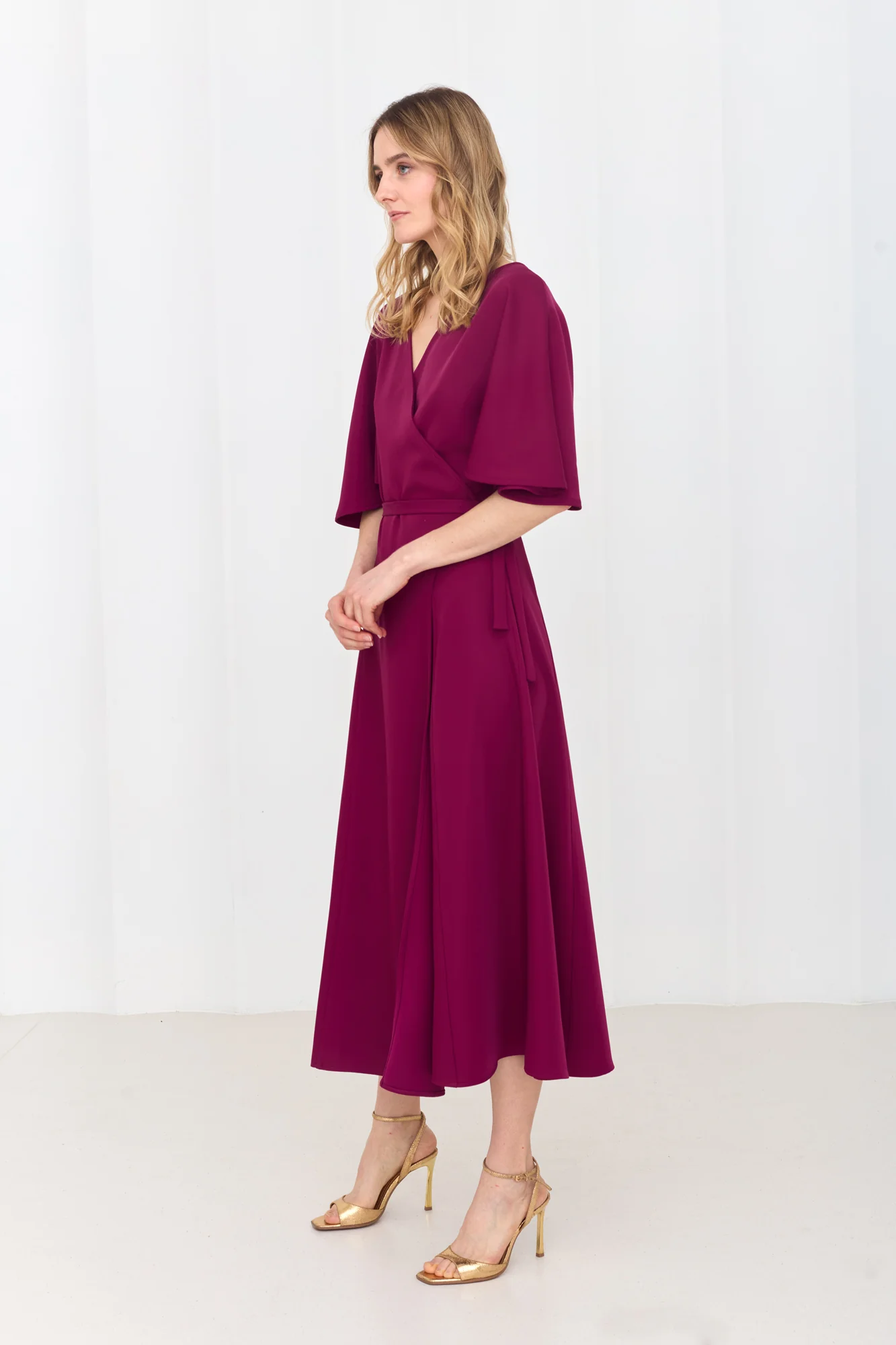 SALOME Fuchsia Pink Wrap Midi Dress - Image 3