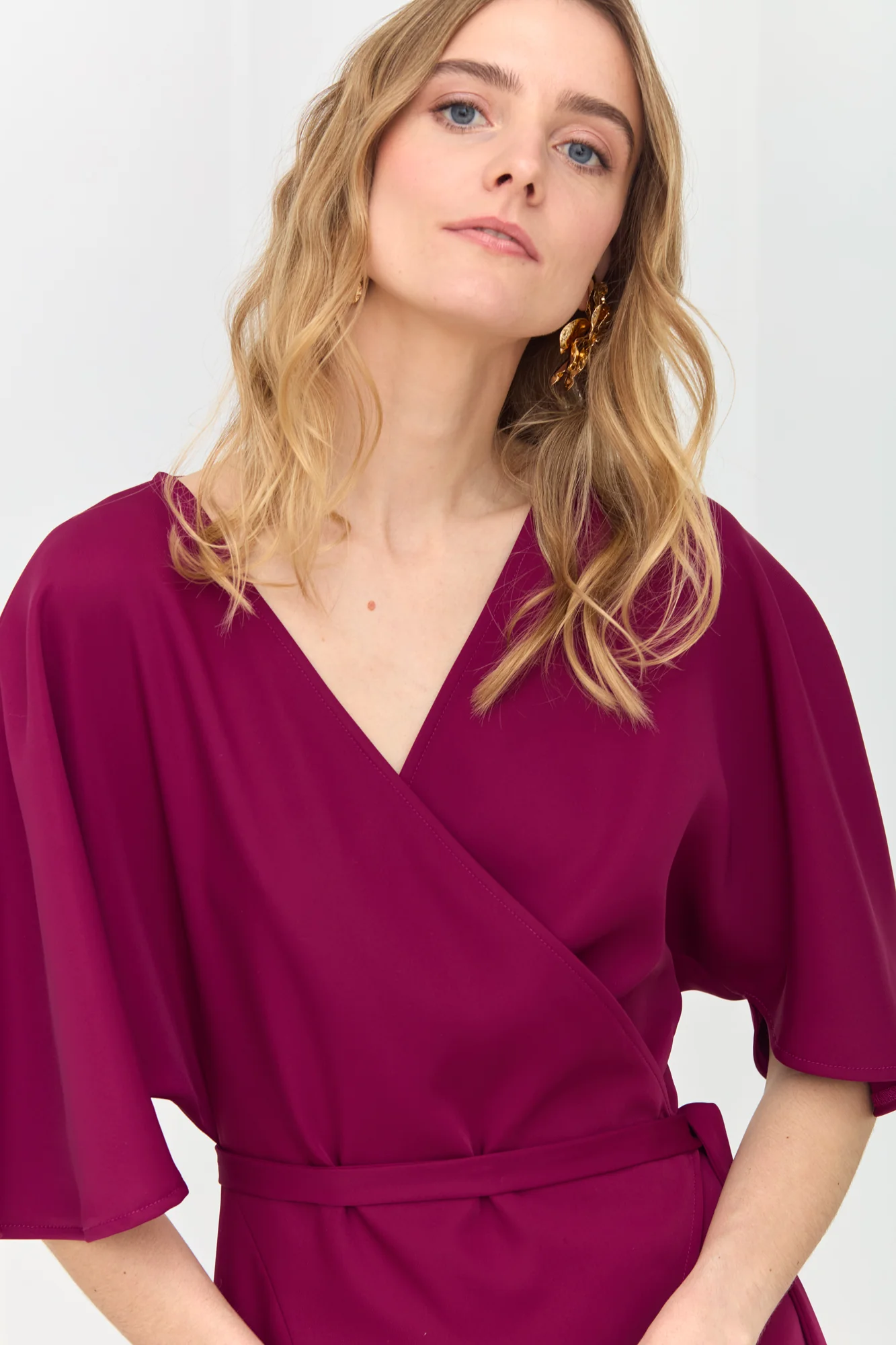 SALOME Fuchsia Pink Wrap Midi Dress - Image 4