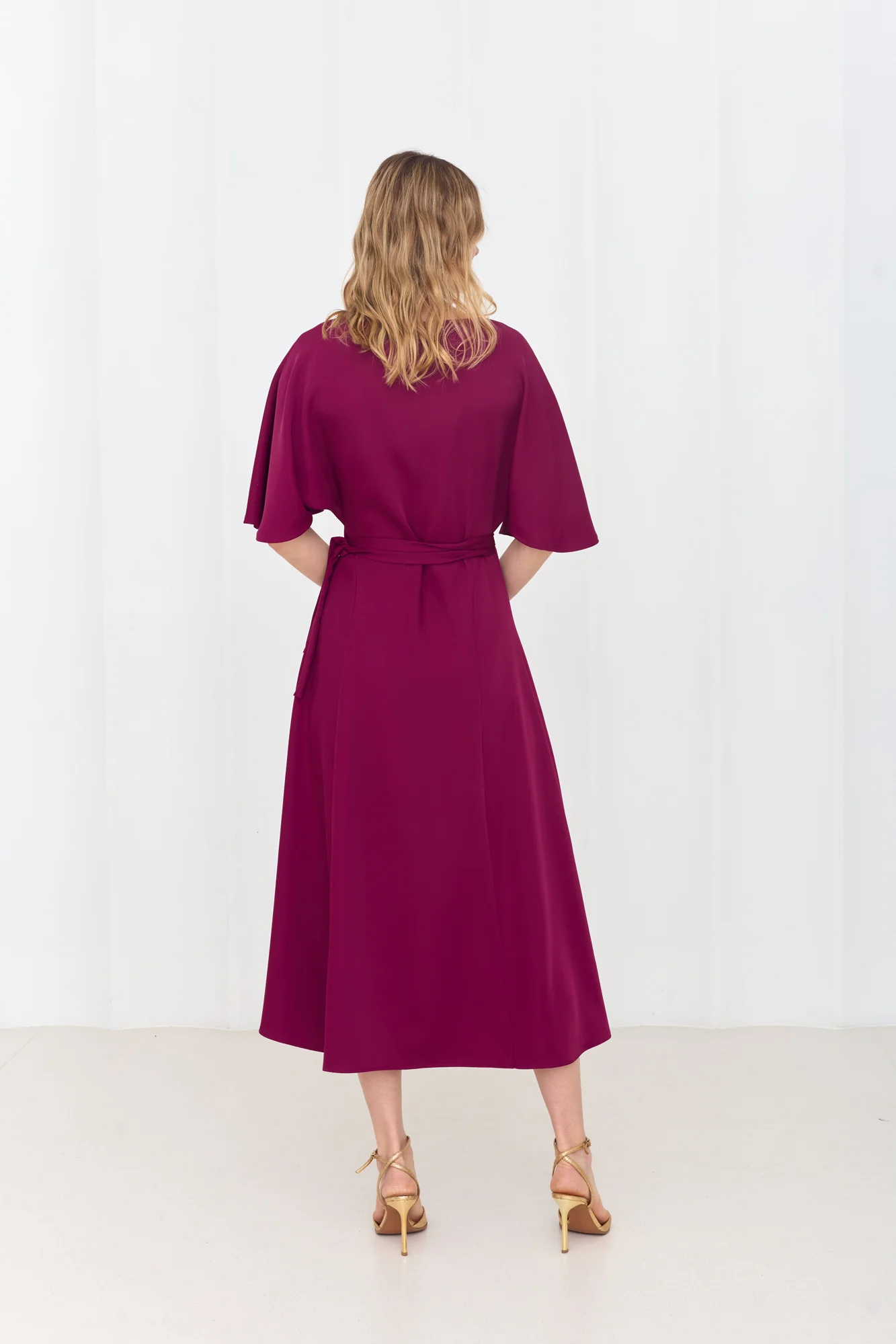 SALOME Fuchsia Pink Wrap Midi Dress - Image 5
