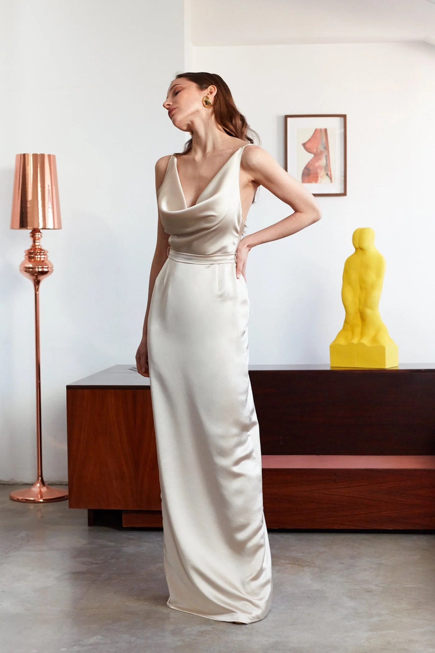 AMILA beige satin backless maxi dress - Image 8