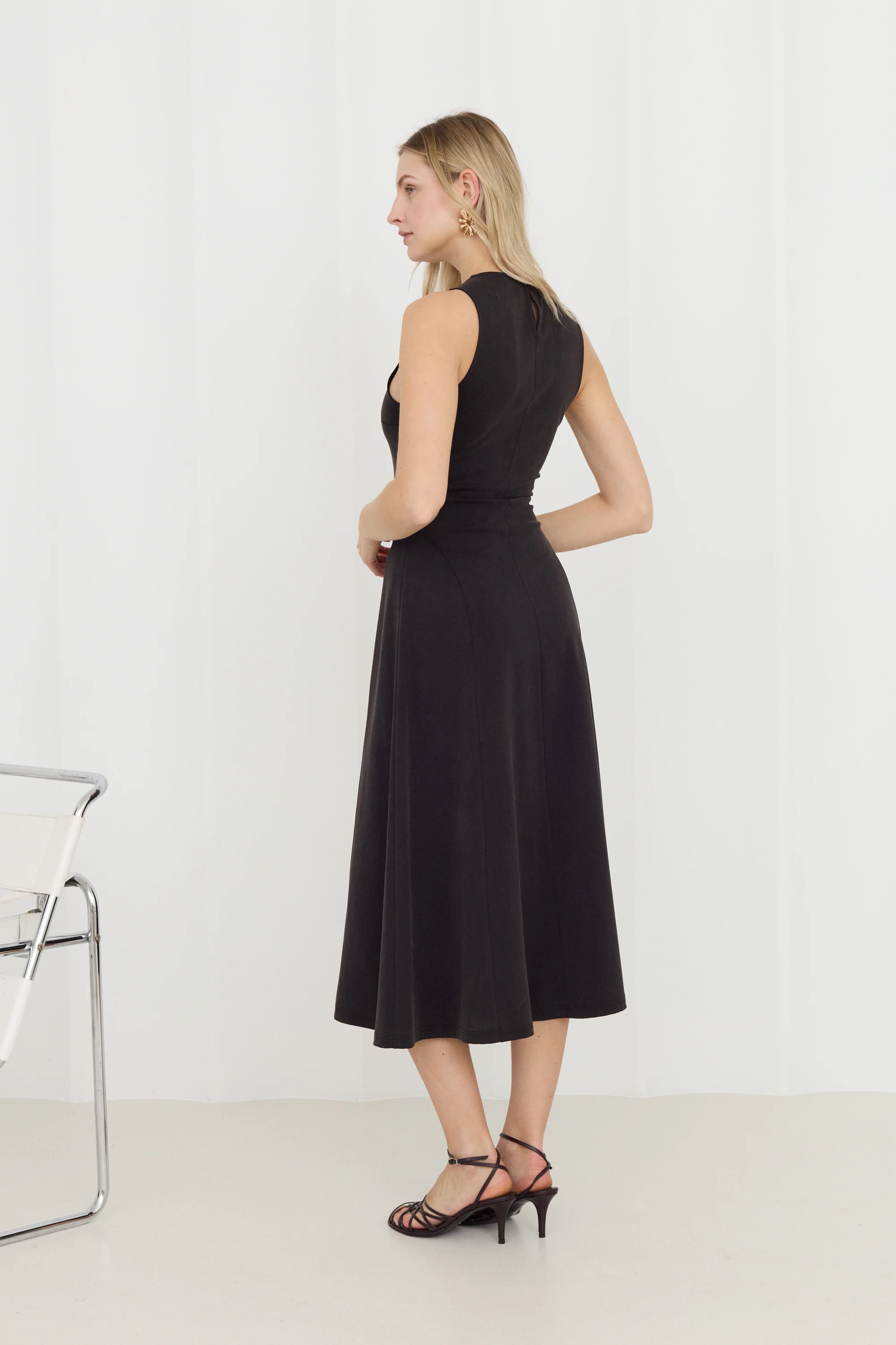 SEBA Black Bodycon Midi Dress with Flared Skirt - Image 3