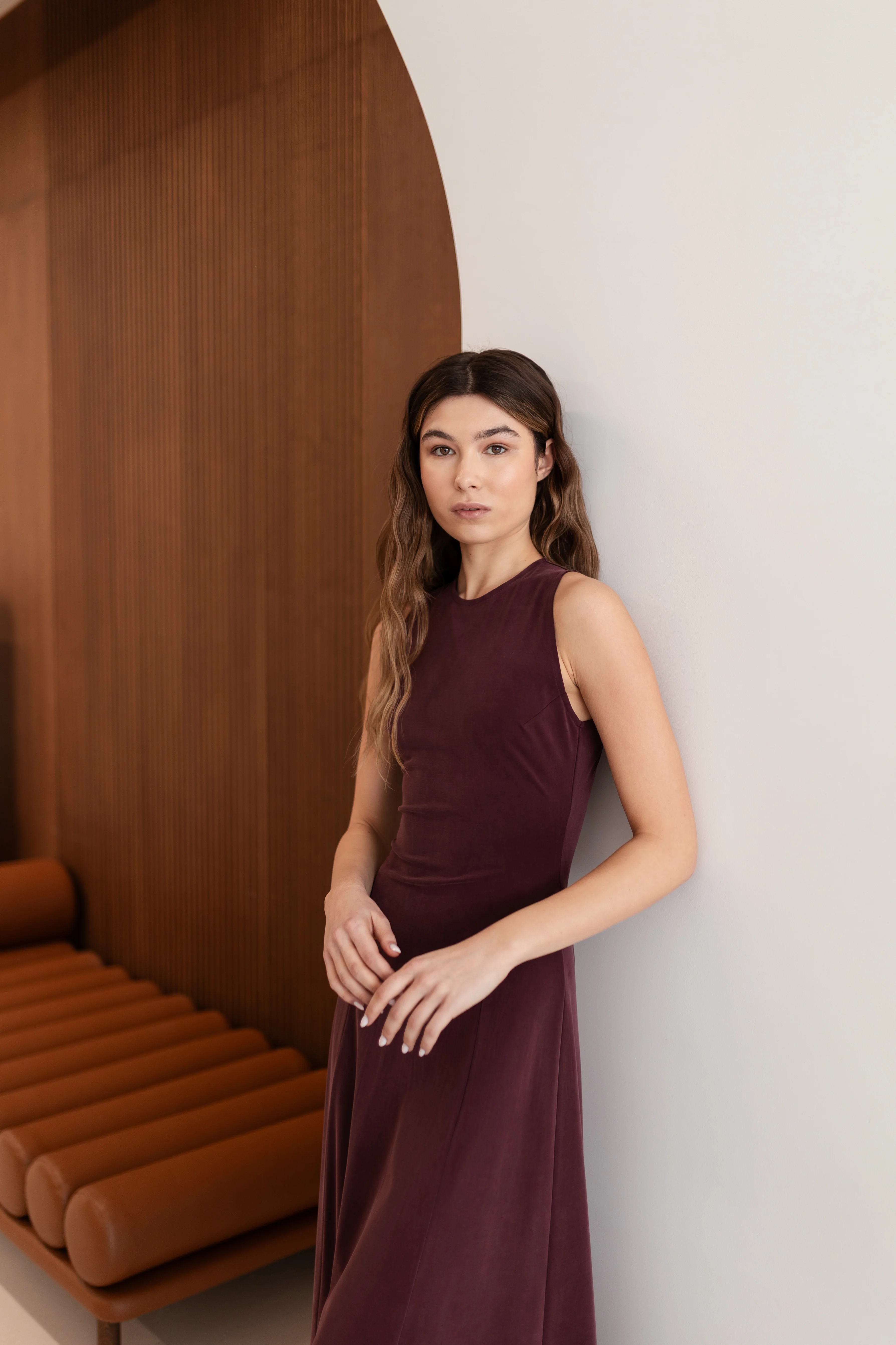 SEBA Grape Purple Cozy Knit Midi Dress with Flared Skirt - Image 3