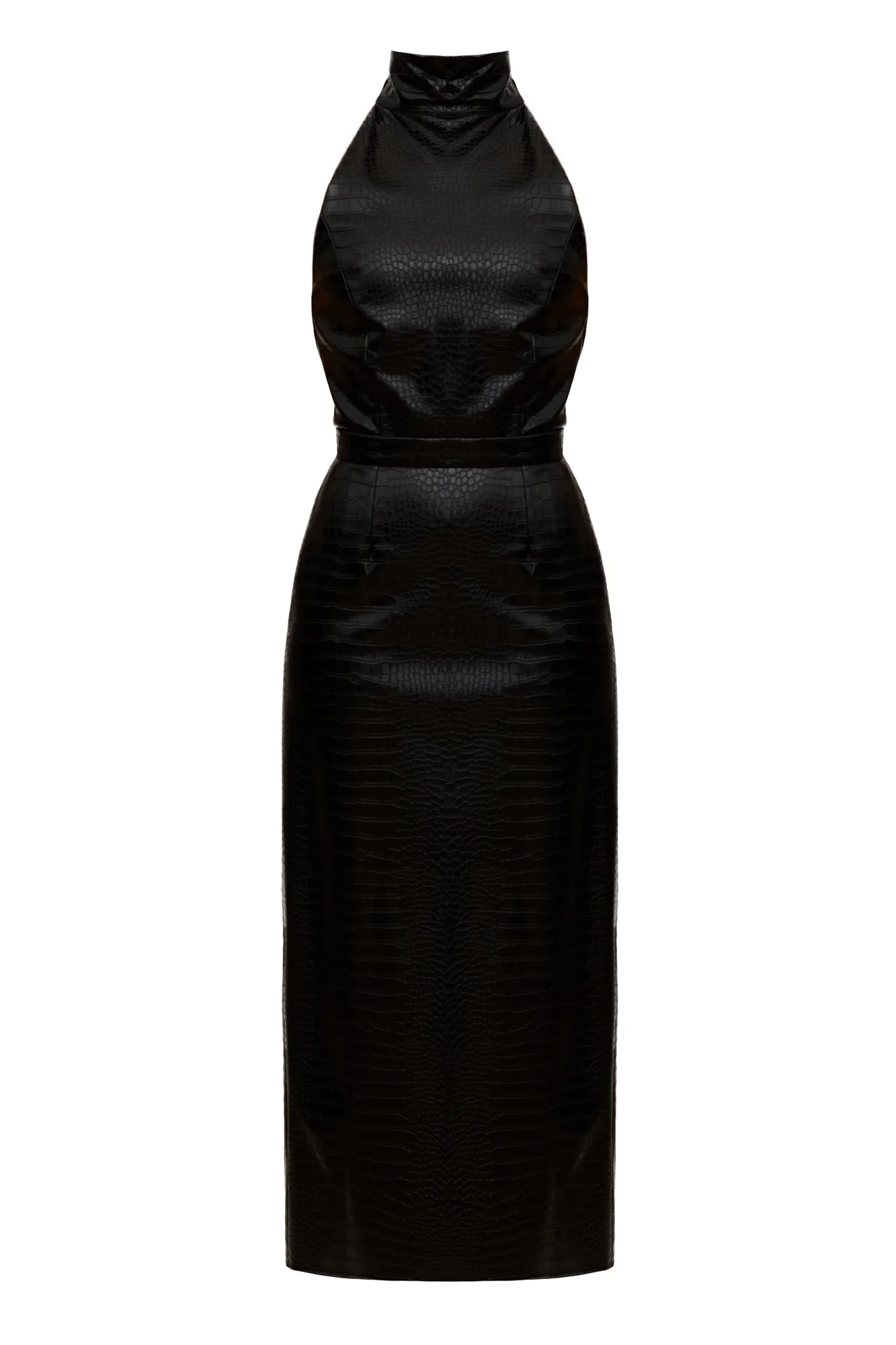 SENSA black textured vegan leather midi dress with turtleneck - Image 10