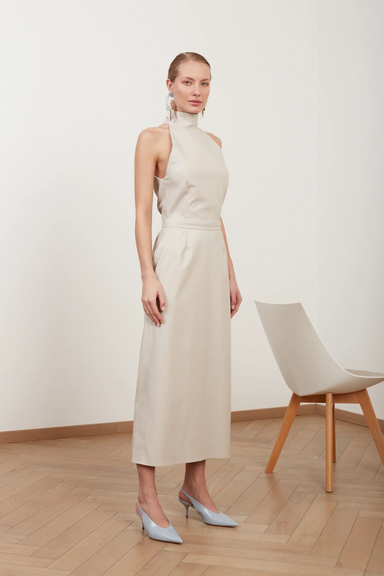 SENSA light grey soft vegan leather midi dress - Image 3