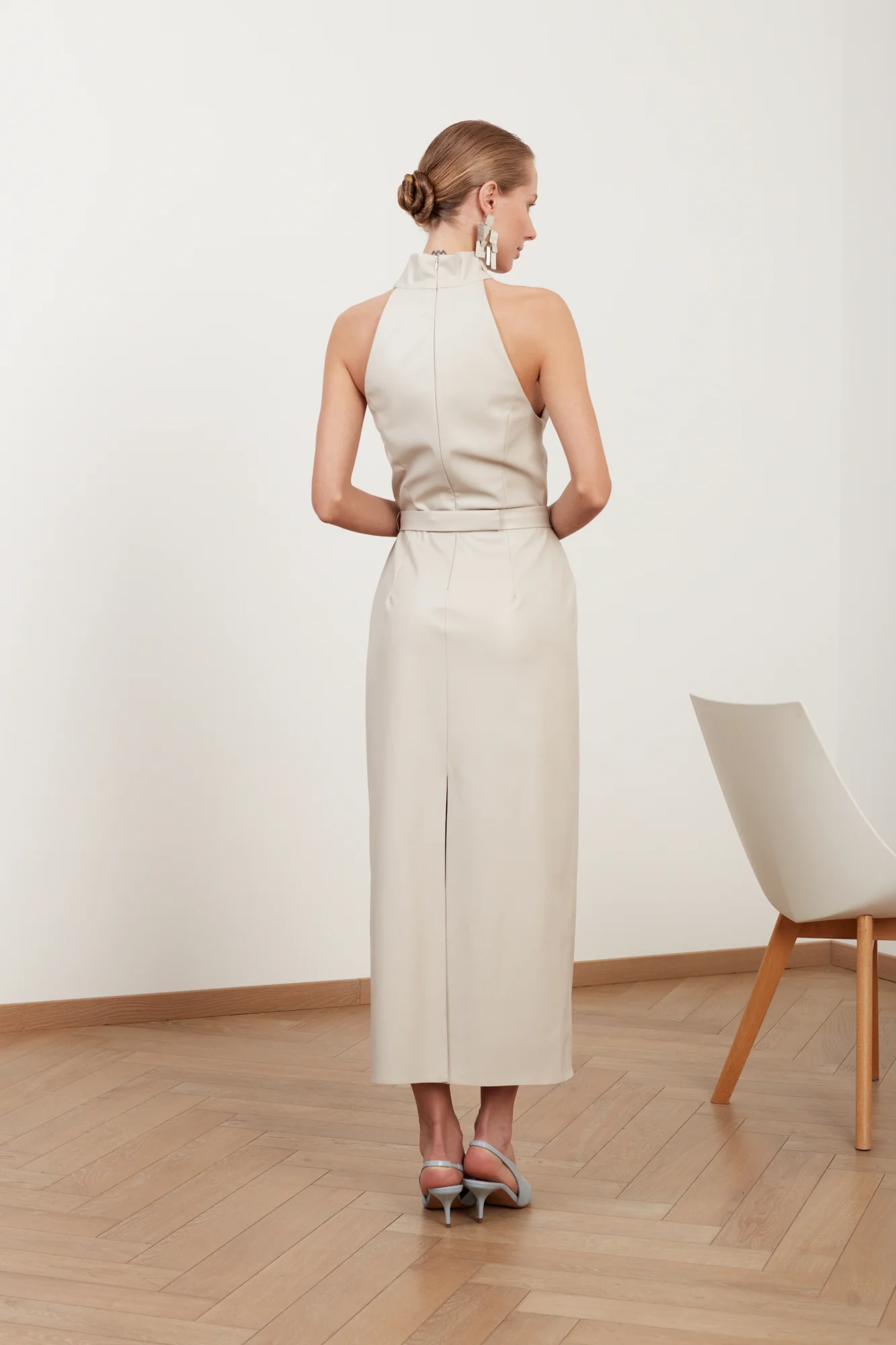 SENSA light grey soft vegan leather midi dress - Image 4