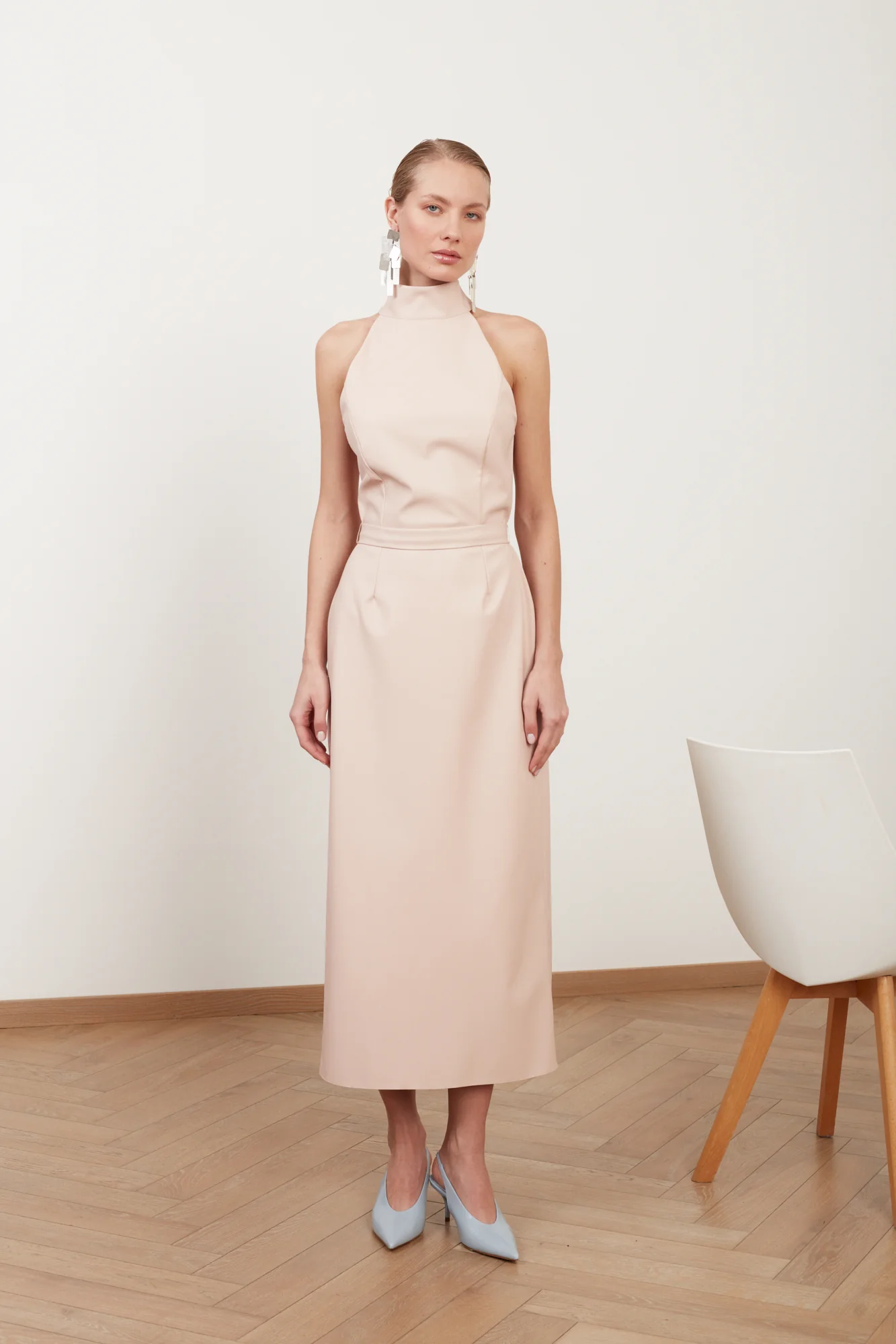 SENSA light pink faux leather midi dress - Image 3