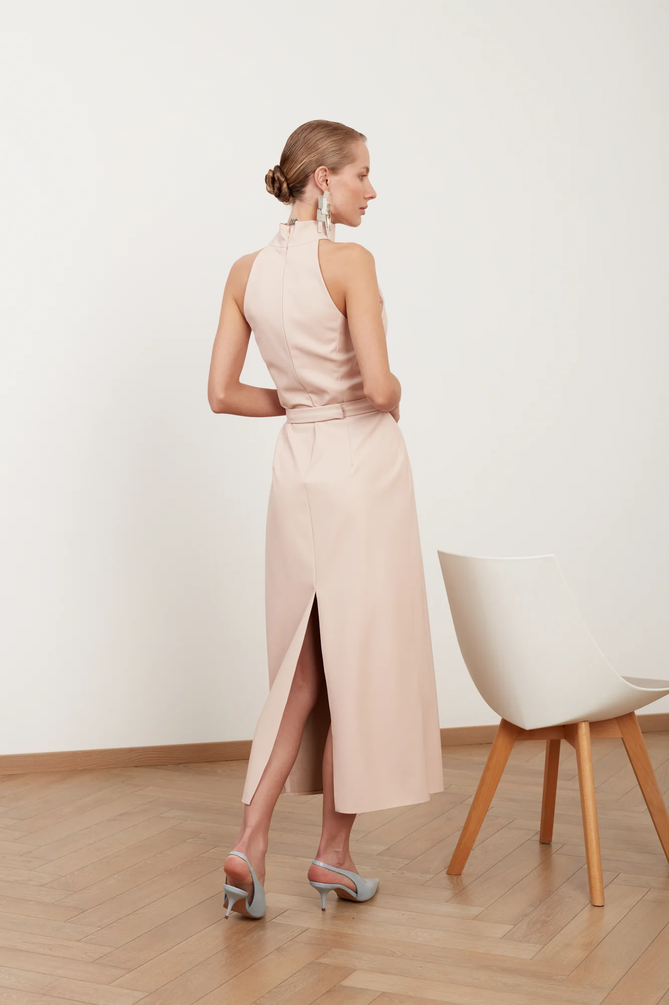 SENSA light pink faux leather midi dress - Image 4
