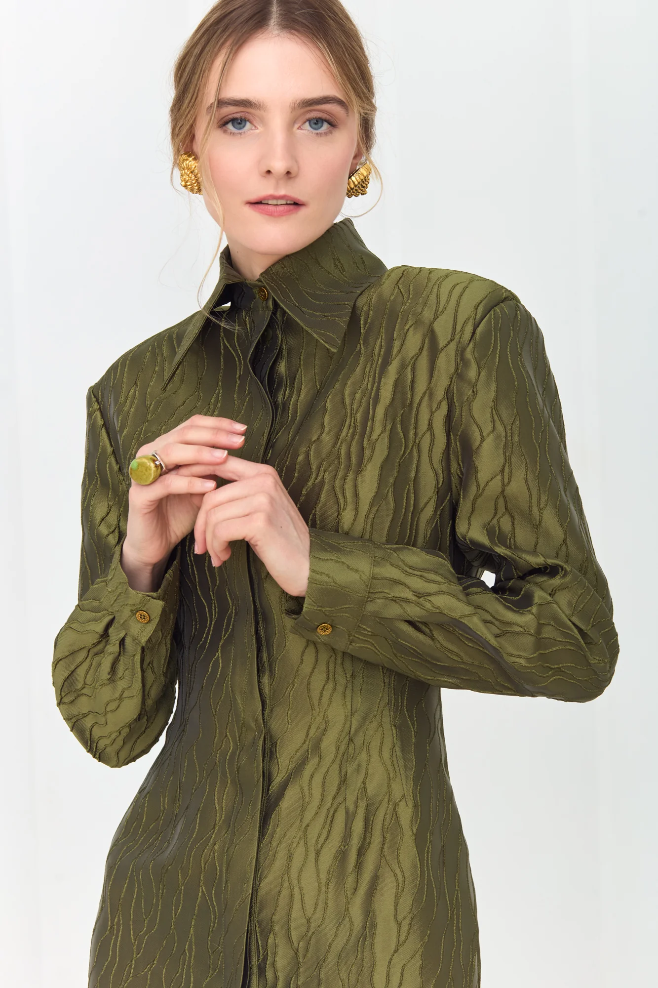 SERENA Elegant Olive Green Maxi Dress with Flared Skirt - Image 8