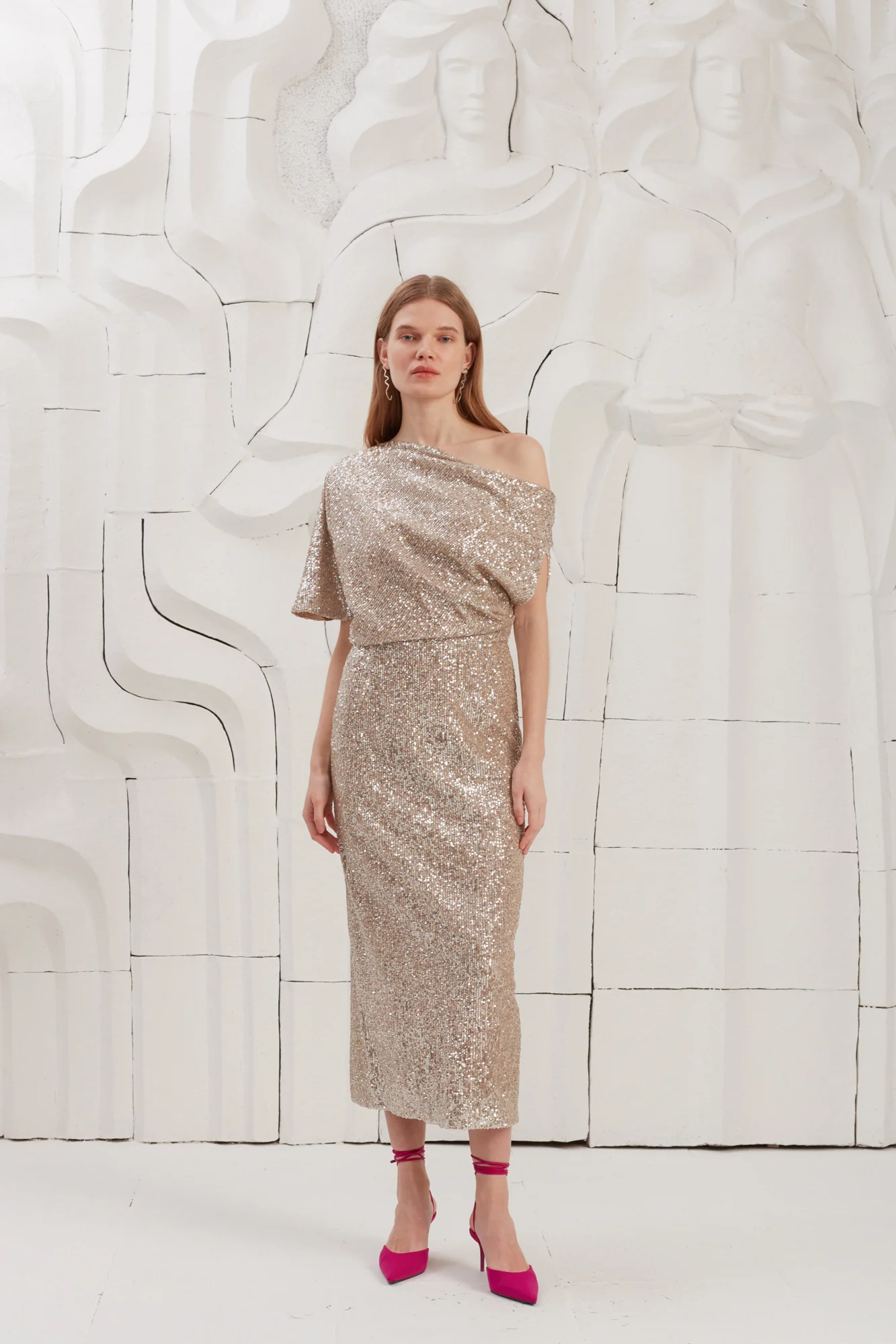 MARGO silver sequin asymmetric midi dress - Image 3