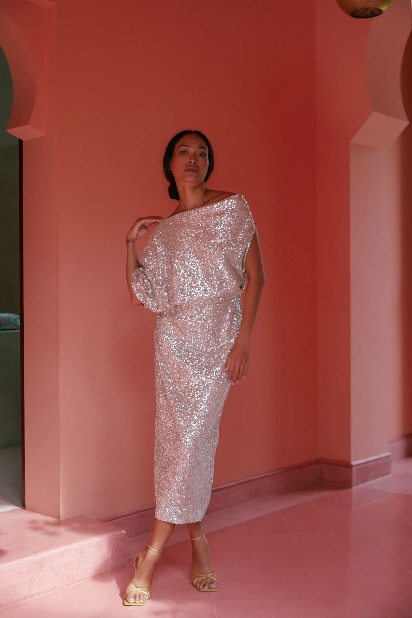 MARGO silver sequin asymmetric midi dress - Image 4
