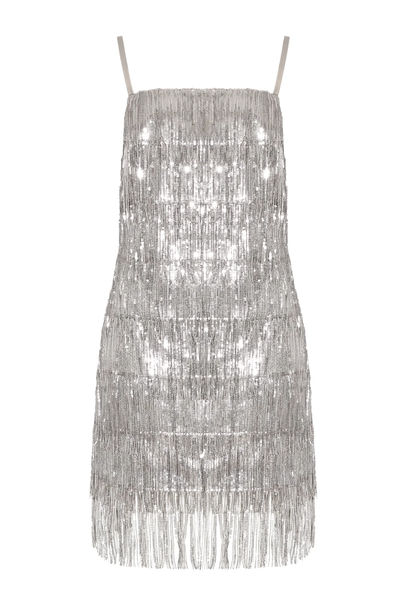 SILVI Silver Sequin Fringe Cocktail Dress - Image 7