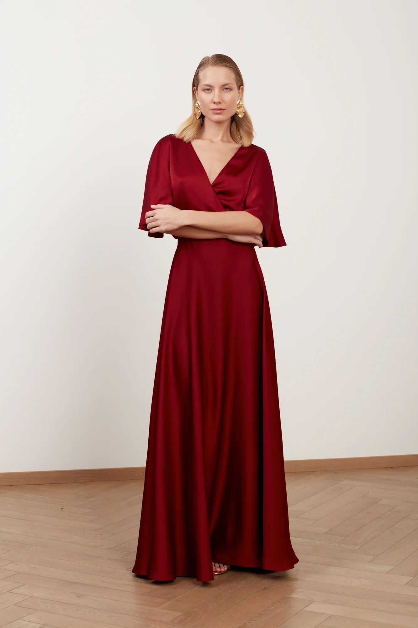 SOLENE burgundy red satin maxi evening dress - Image 6