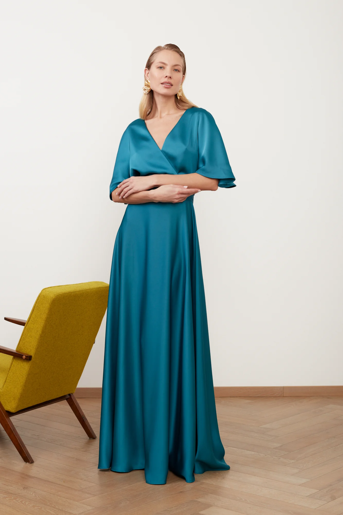 SOLENE dark turquoise satin maxi dress - Image 3