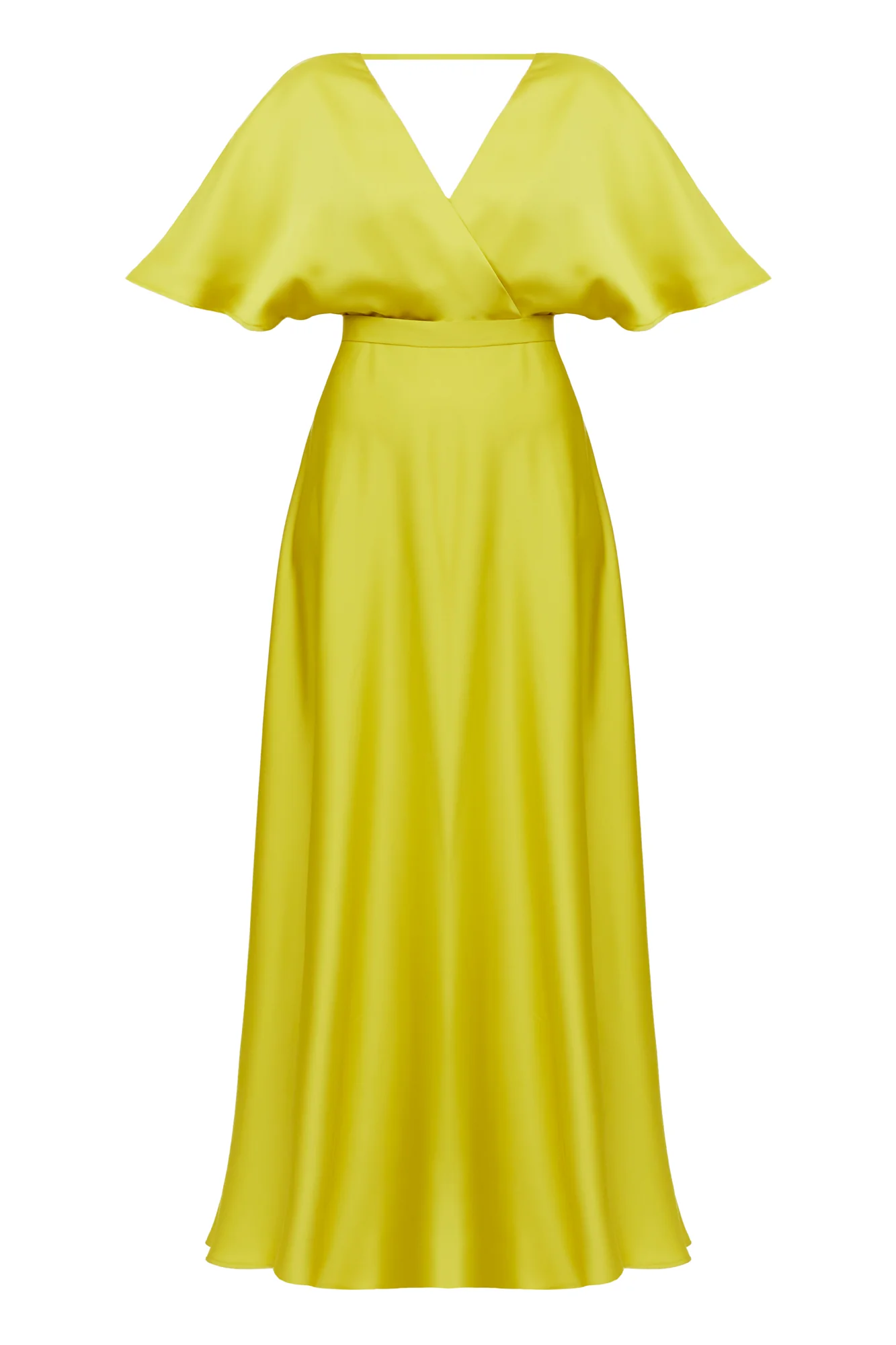 SOLENE lime green satin long evening dress with butterfly sleeves - Image 6