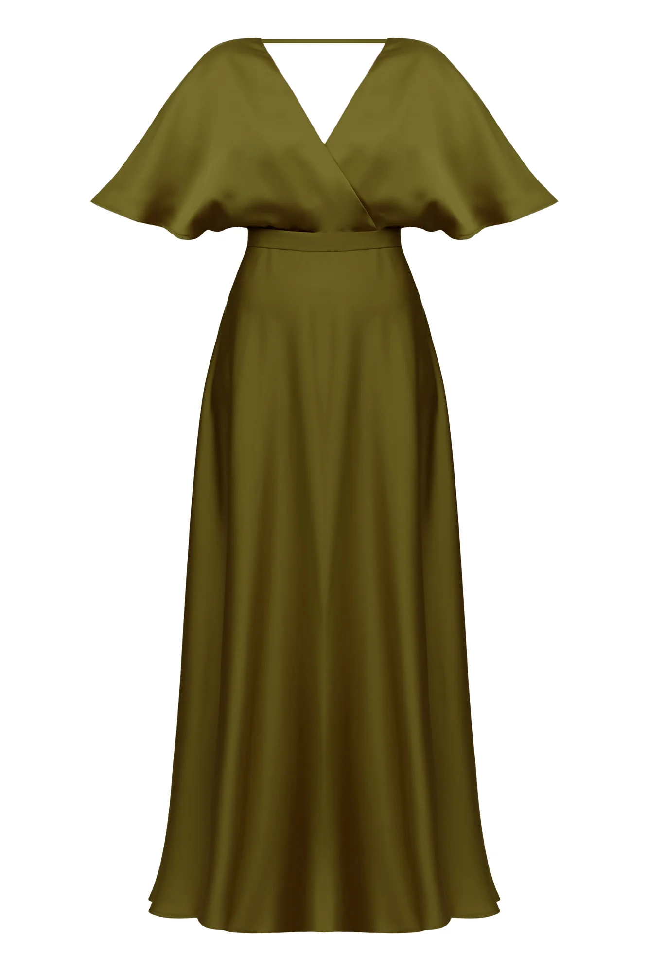 SOLENE olive green satin long dress for wedding guest - Image 6