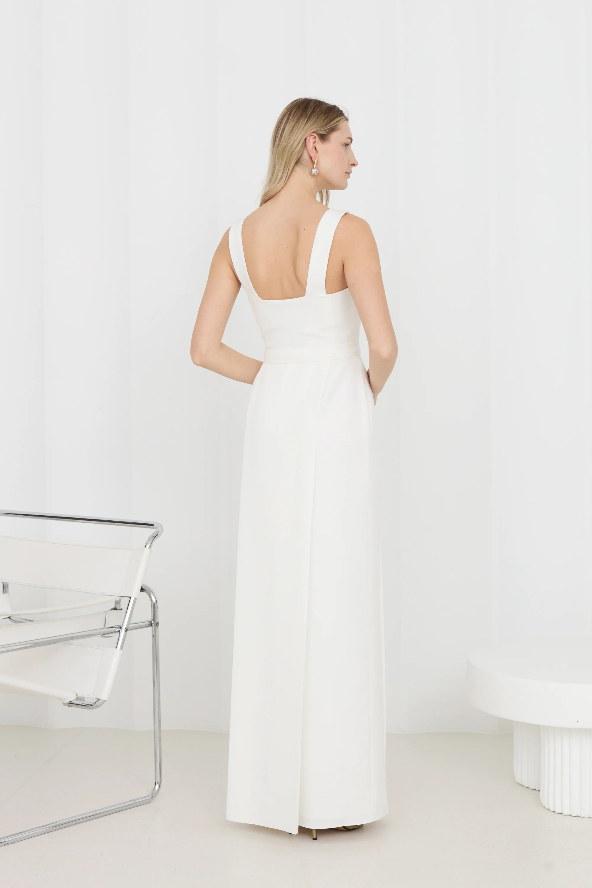 SONORA White Wedding Gown with Bare Shoulders And Pleated Skirt - Image 3