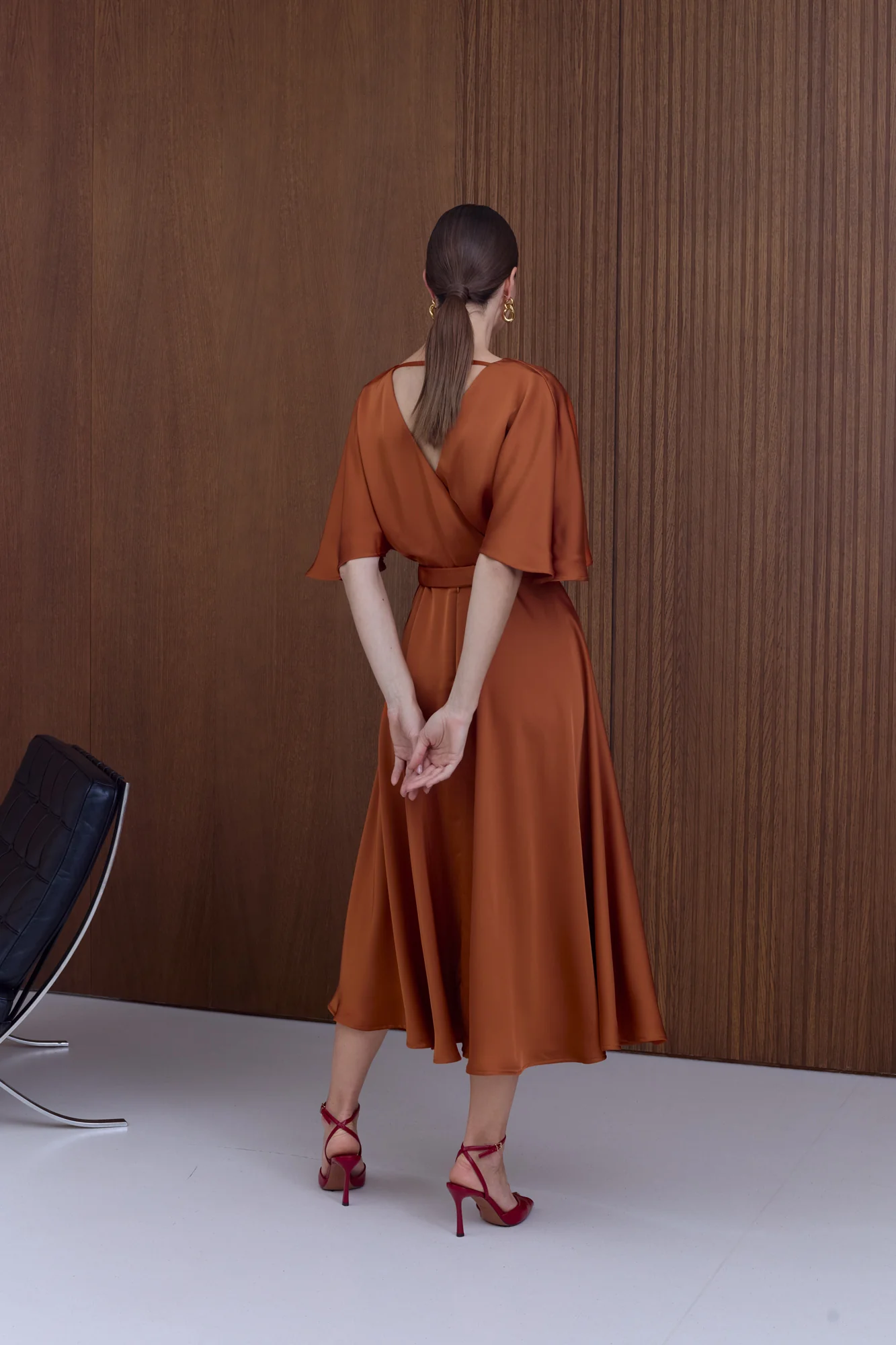 SONYA Bronze Midi Cocktail Dress with Butterfly Sleeves - Image 2