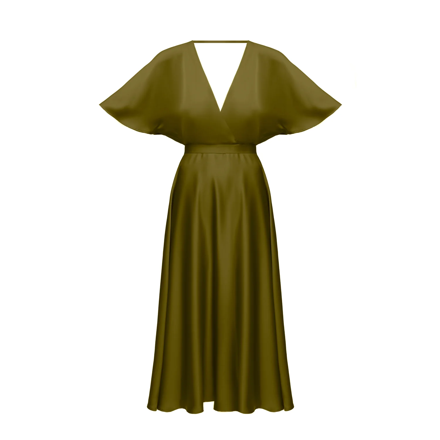 SONYA Olive Green Midi Cocktail Dress With Butterfly Sleeves - Image 3
