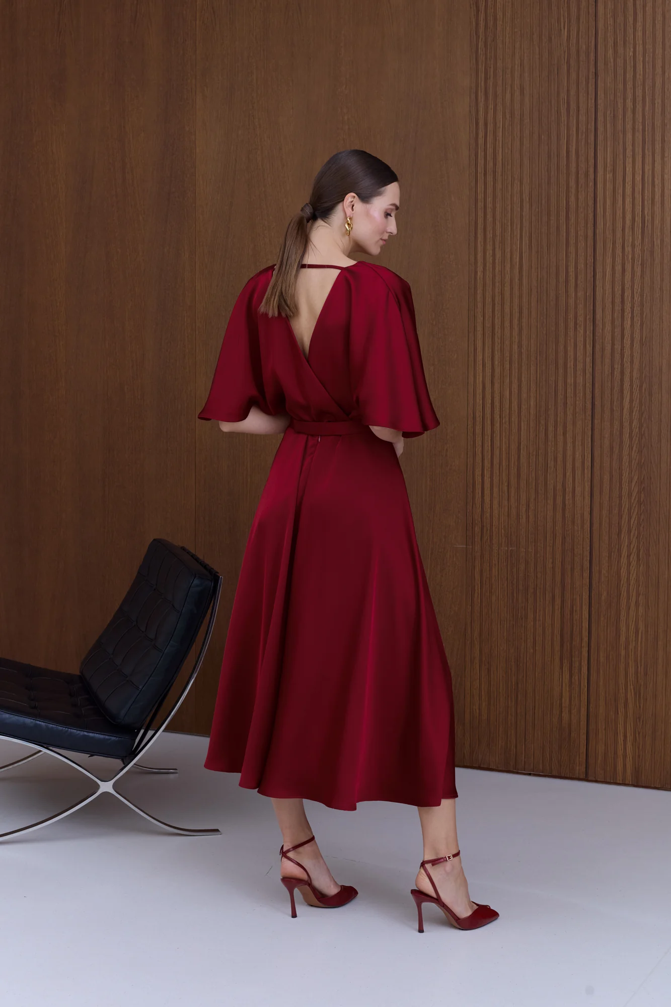 SONYA Red Midi Cocktail Dress with Butterfly Sleeves - Image 3