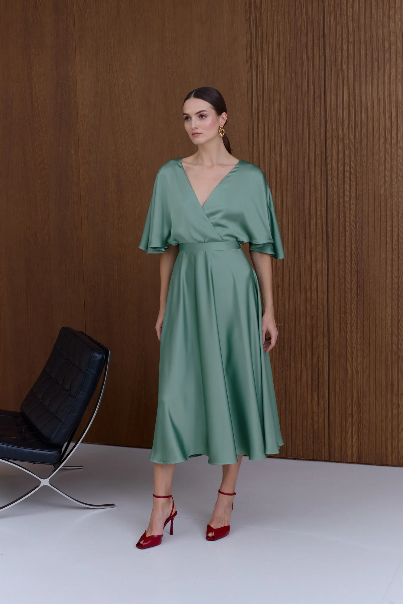 SONYA Sage Midi Cocktail Dress With Butterfly Sleeves - Image 2