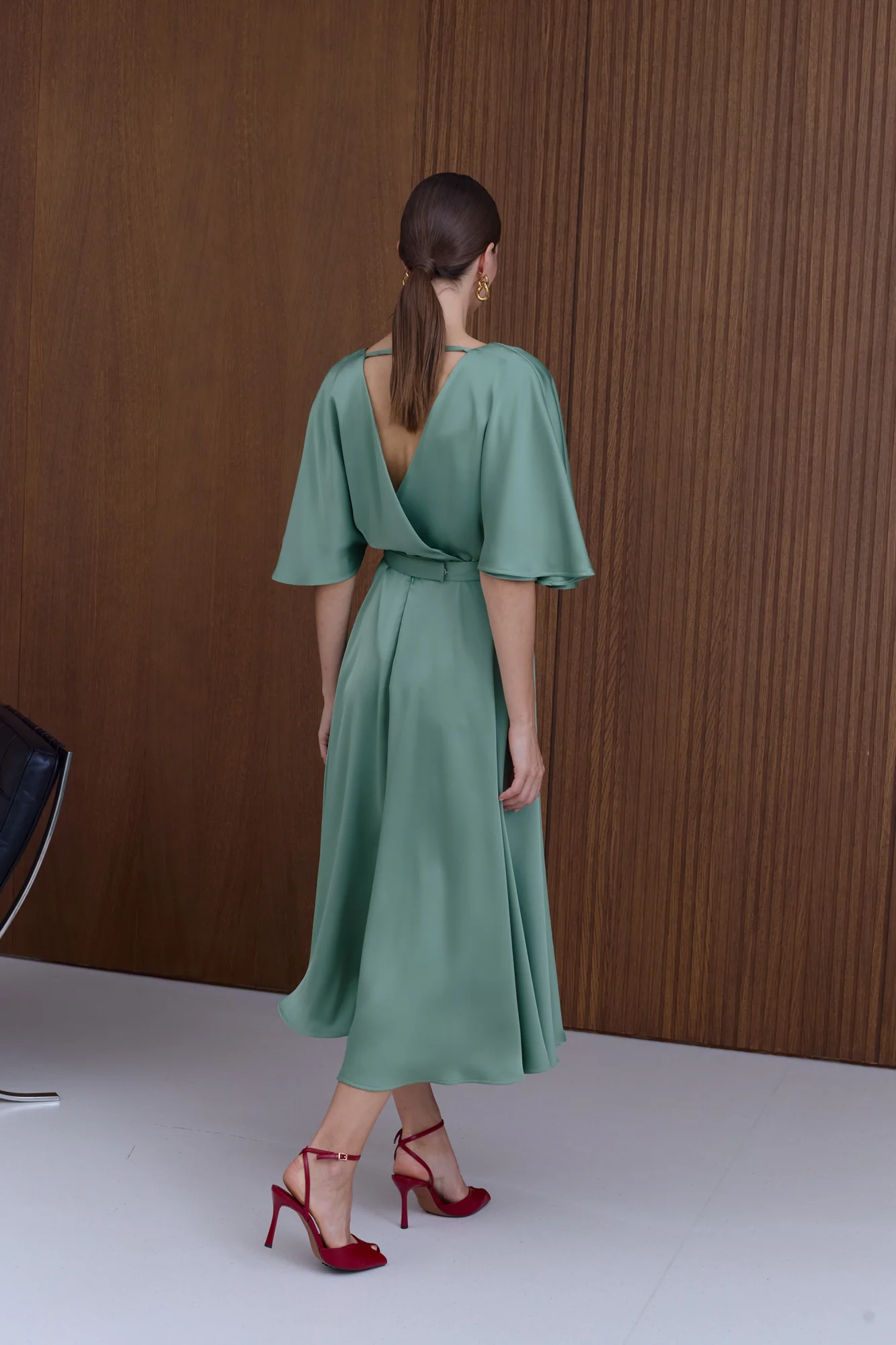 SONYA Sage Midi Cocktail Dress With Butterfly Sleeves - Image 3