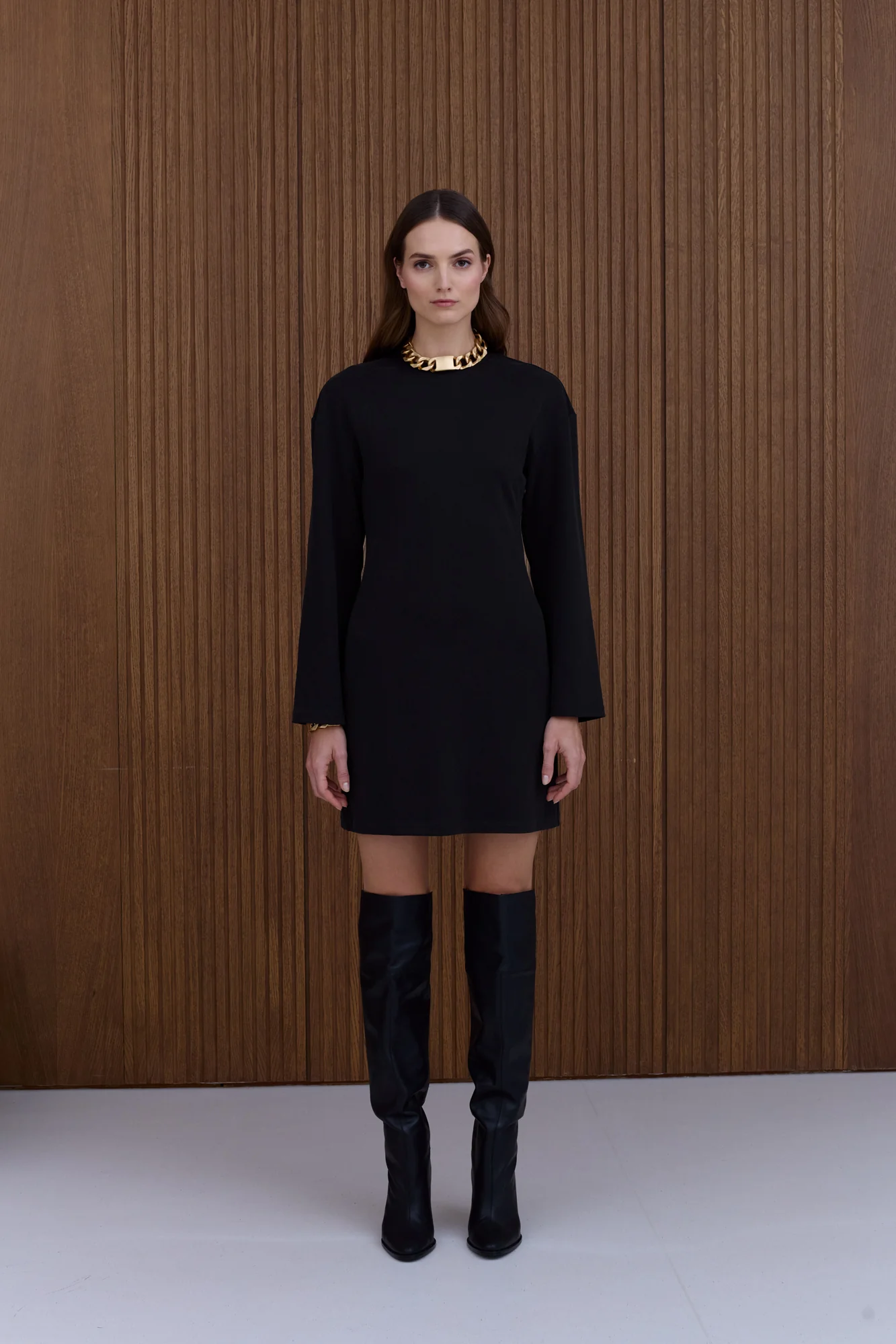 SOREN Black Long-Sleeve Mini Jersey Dress - Image 3