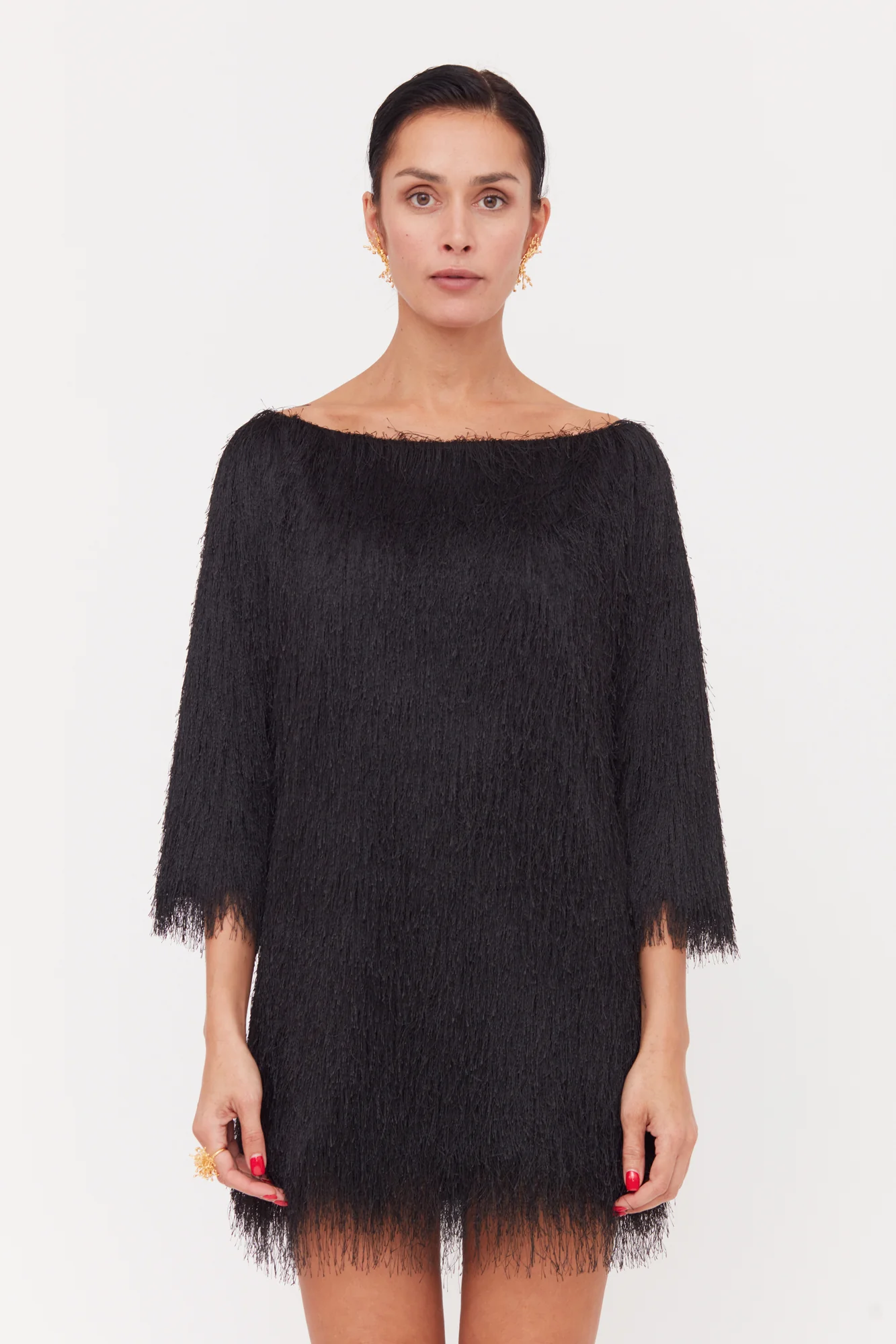 TALISA Black Tassel Mini Sweater Dress - Image 2