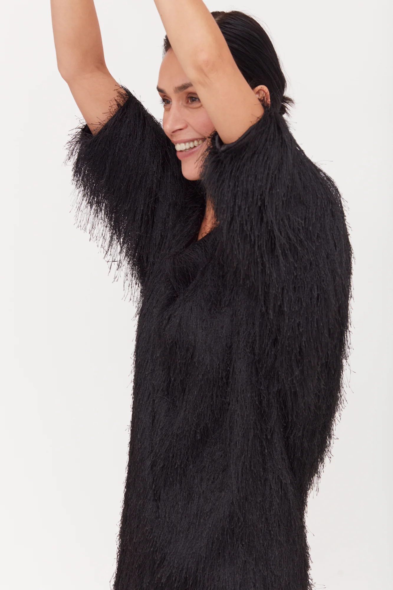 TALISA Black Tassel Mini Sweater Dress - Image 3