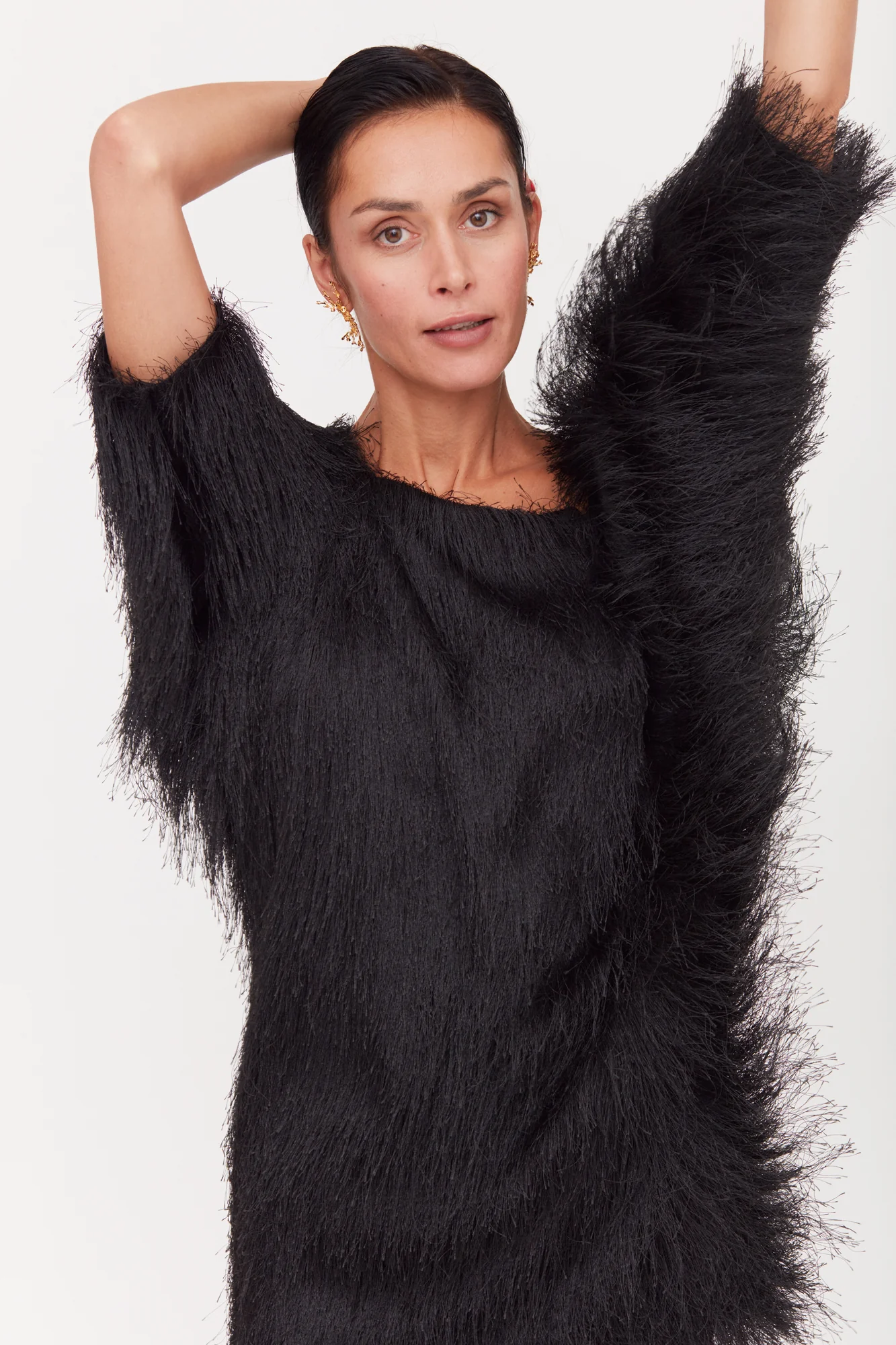 TALISA Black Tassel Mini Sweater Dress - Image 4