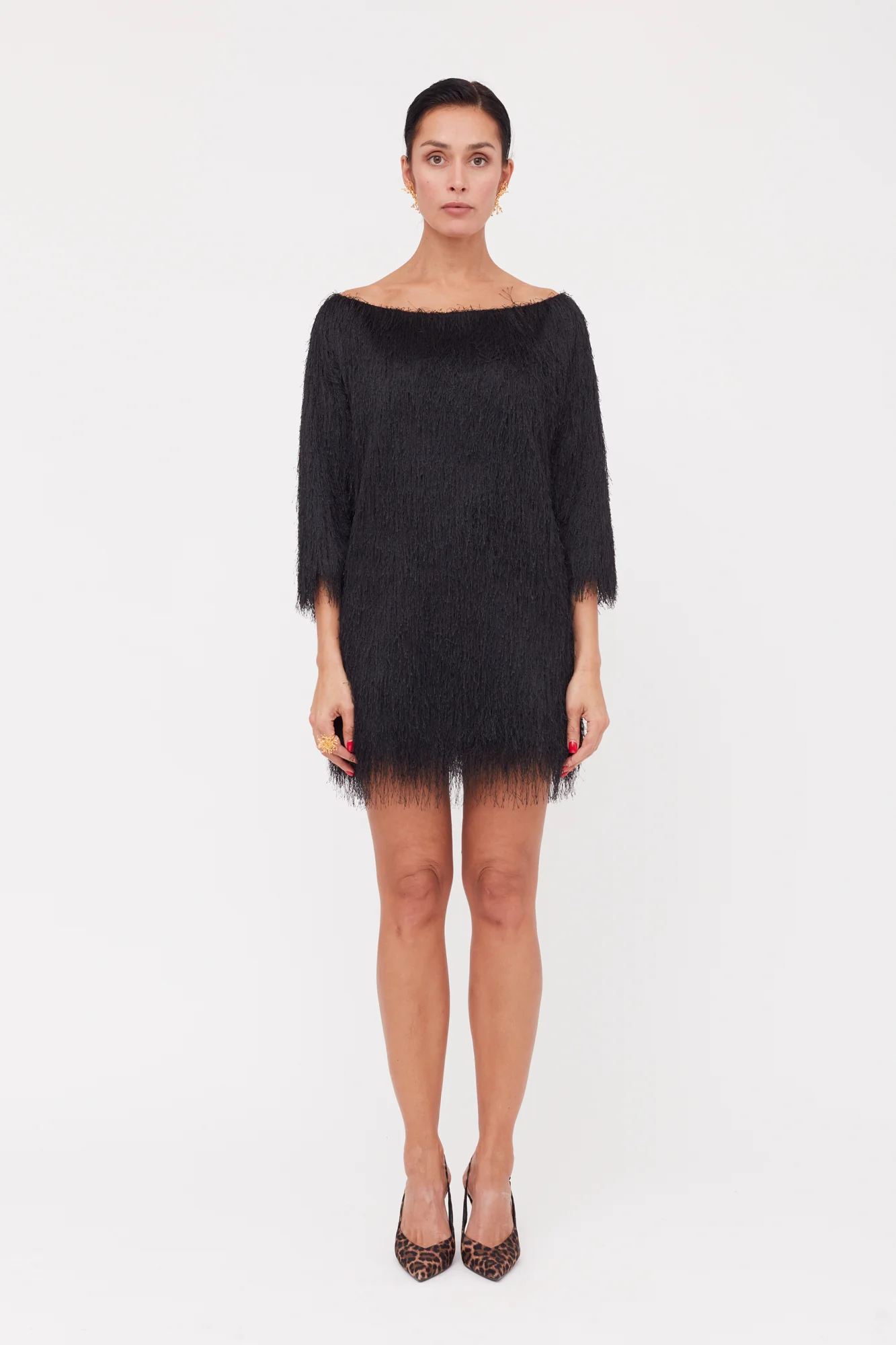 TALISA Black Tassel Mini Sweater Dress - Image 5