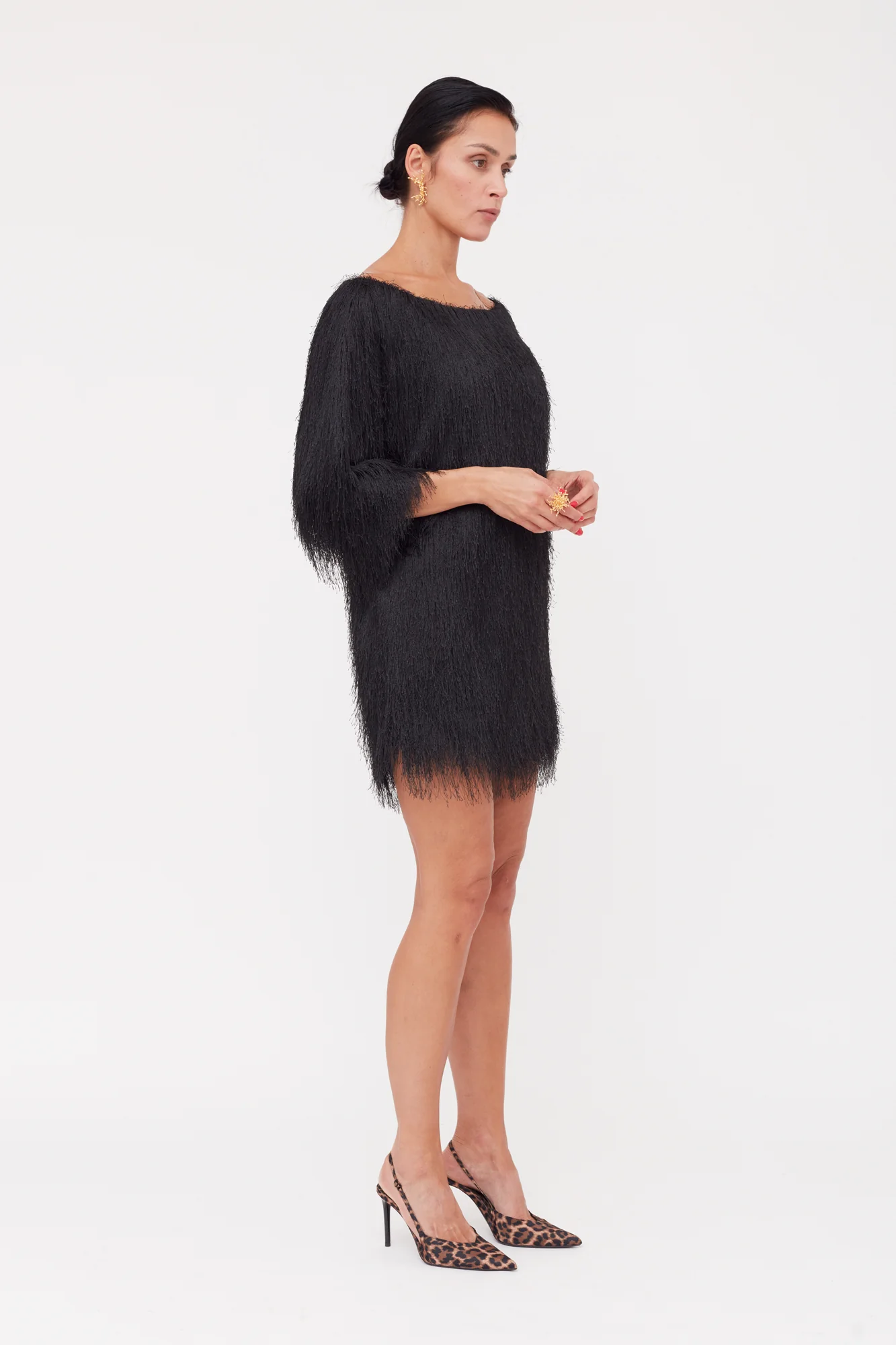 TALISA Black Tassel Mini Sweater Dress - Image 6