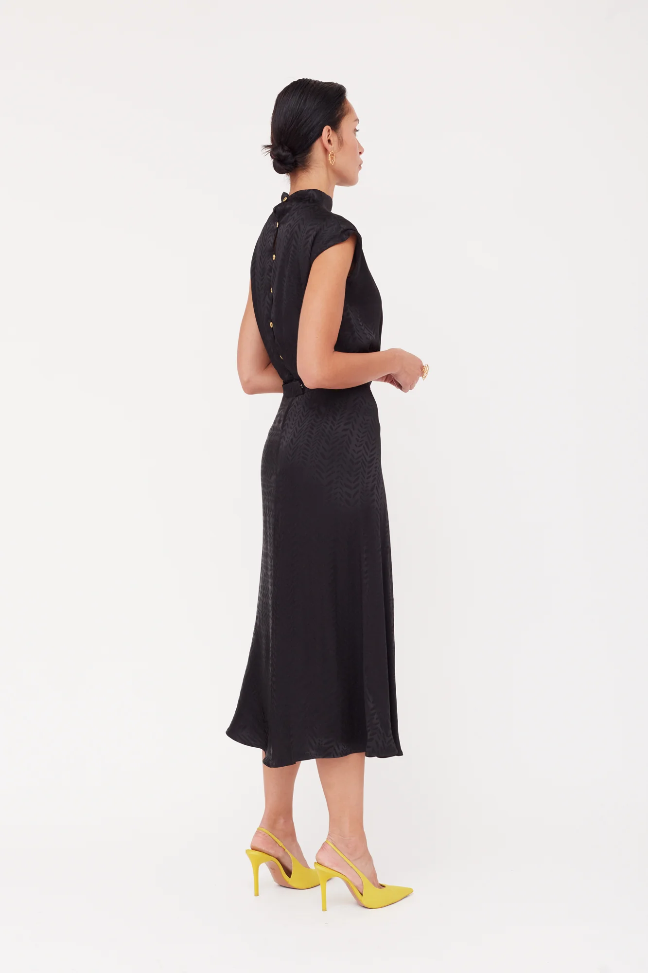 TERRA Black Floral Jacquard Midi Work To Evening Dress - Image 5