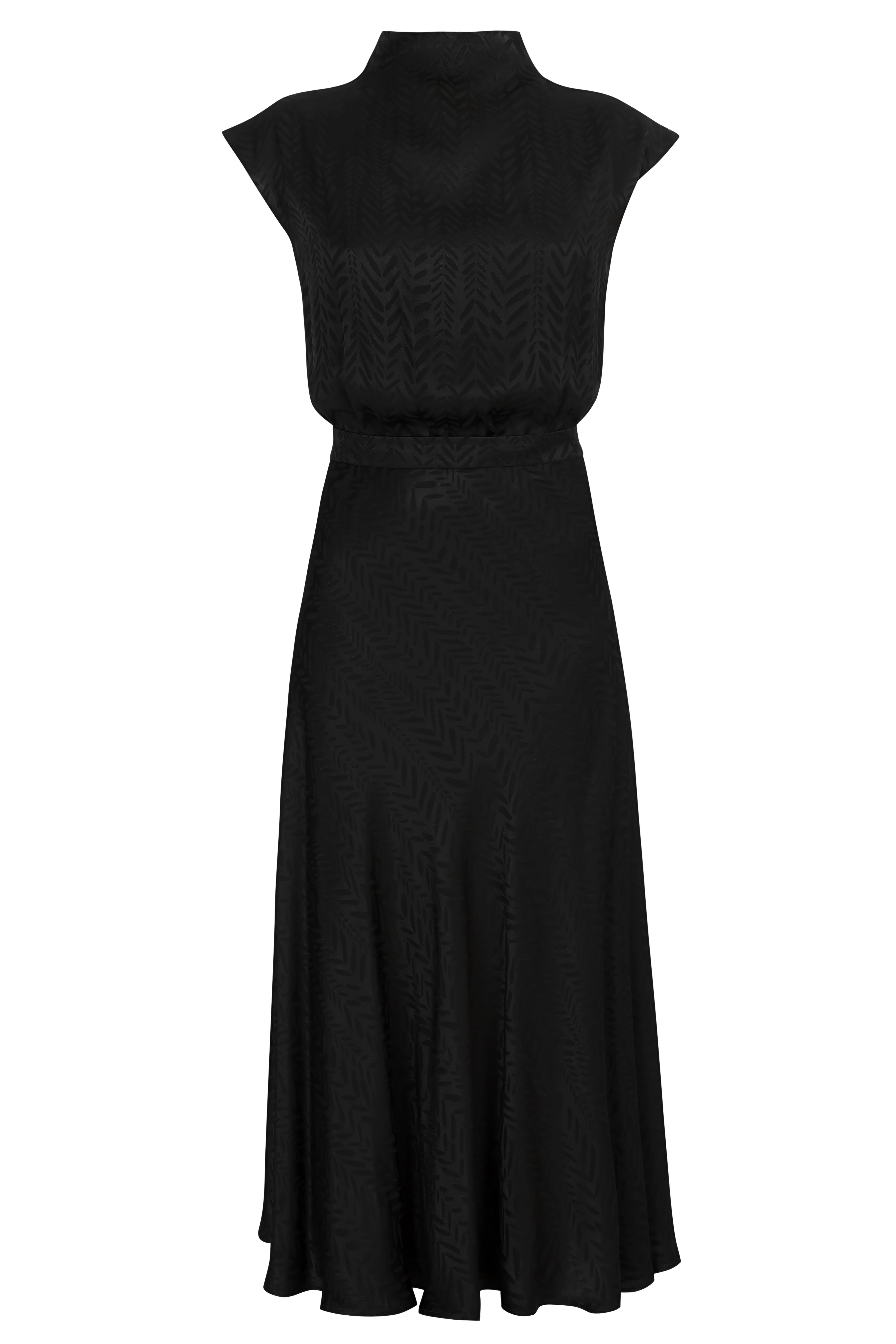TERRA Black Floral Jacquard Midi Work To Evening Dress - Image 6