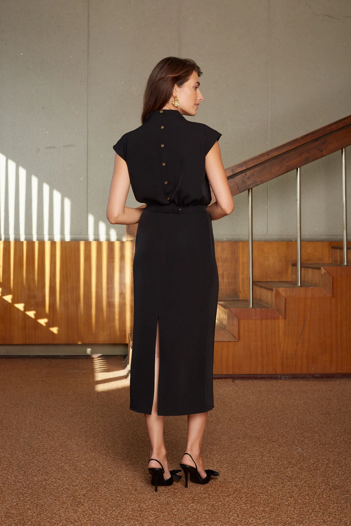TESSA black short kimono sleeves elegant midi dress - Image 5