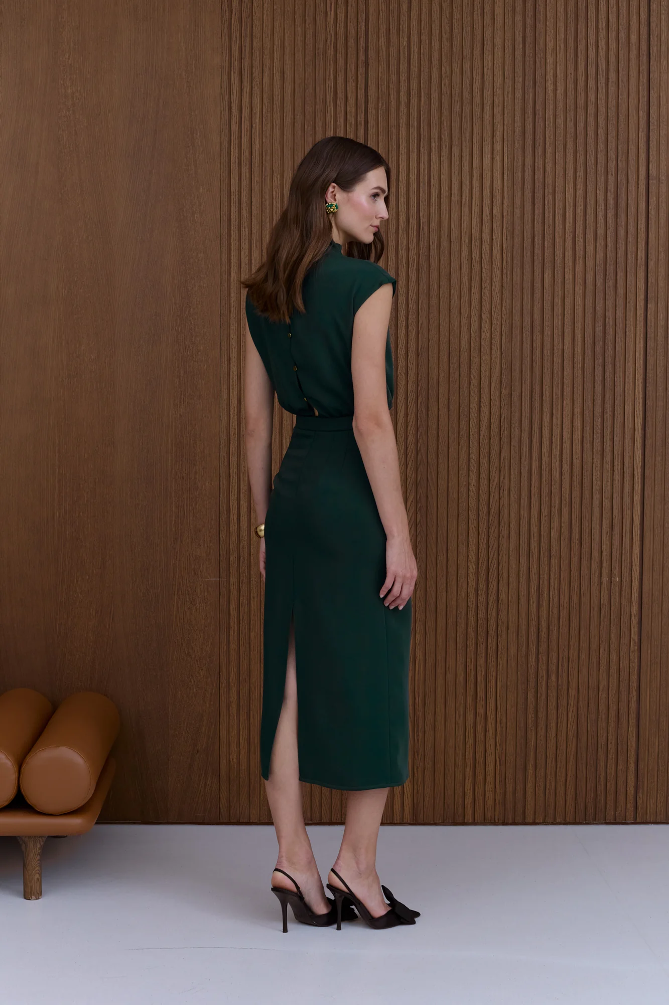 TESSA deep green short kimono sleeves midi dress - Image 3