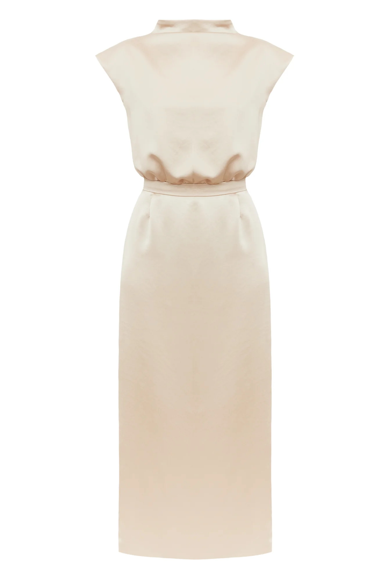 TESSA elegant beige satin kimono sleeves midi dress - Image 6